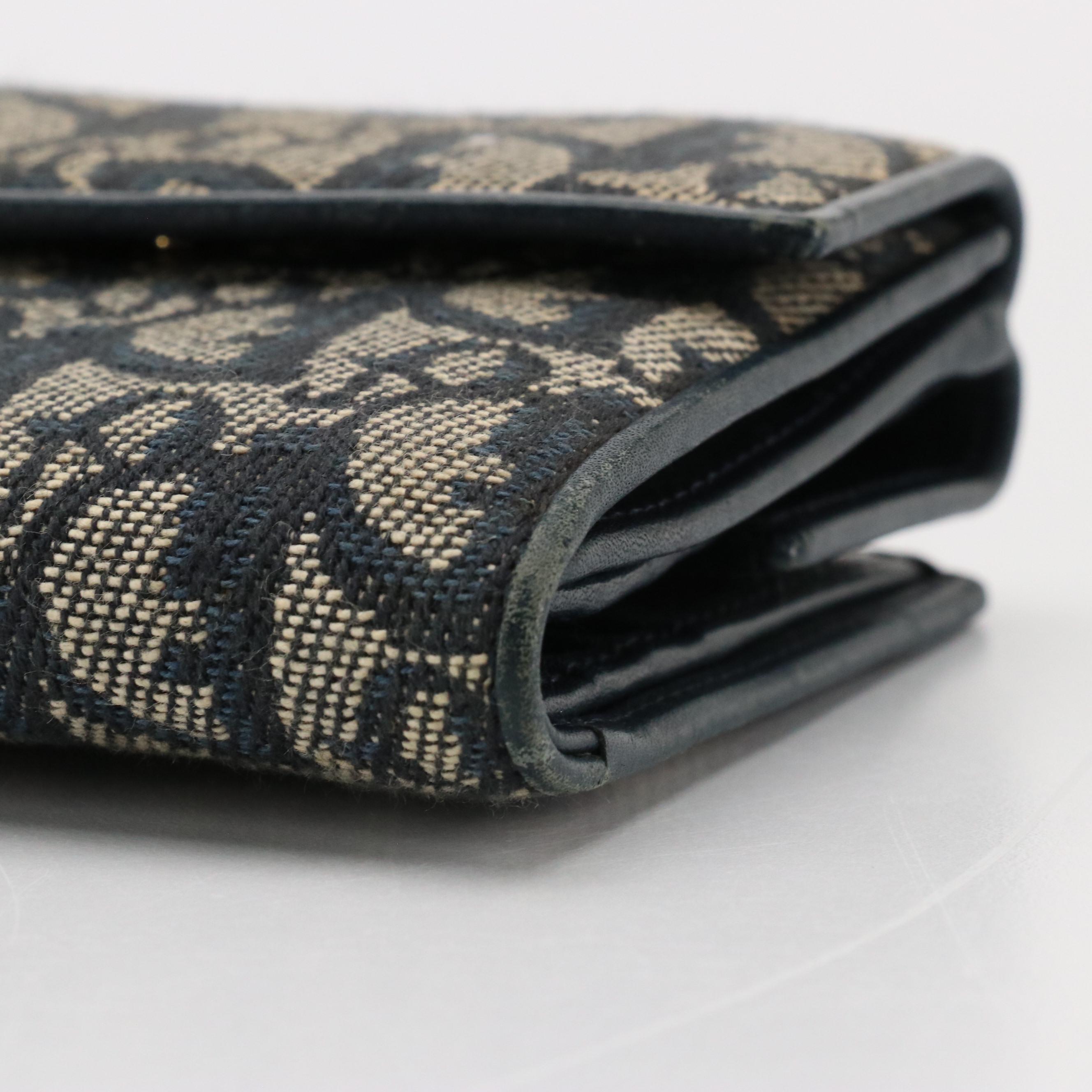 Christian Dior Compact Wallet in Navy Dior Oblique Jacquard Canvas and Leather