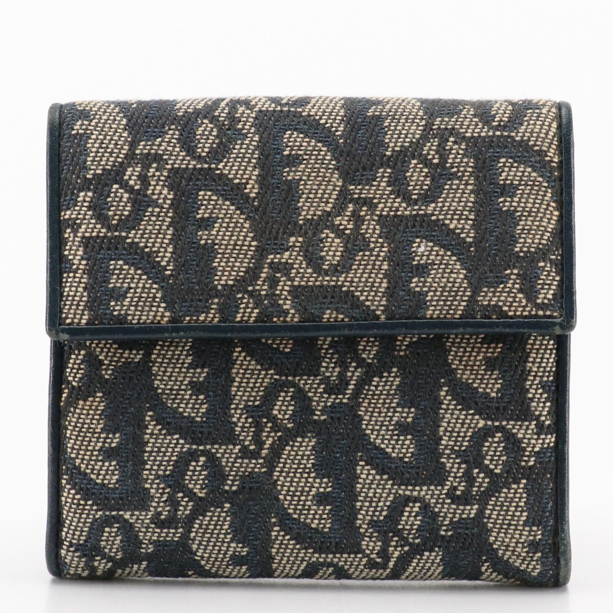 Christian Dior Compact Wallet in Navy Dior Oblique Jacquard Canvas and Leather
