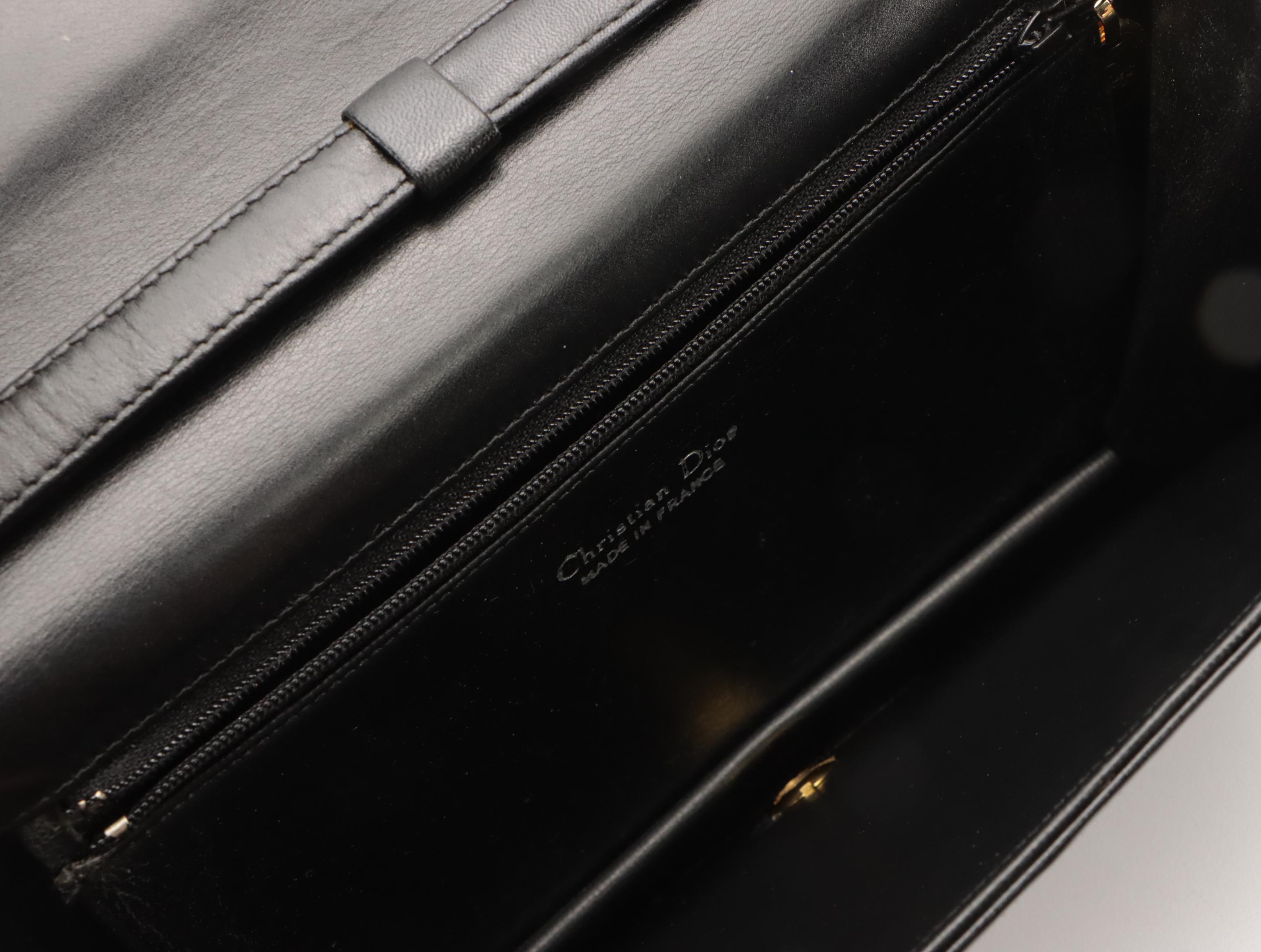 Christian Dior Vintage Black Calfskin Leather Flap-Front Shoulder Bag, With Box