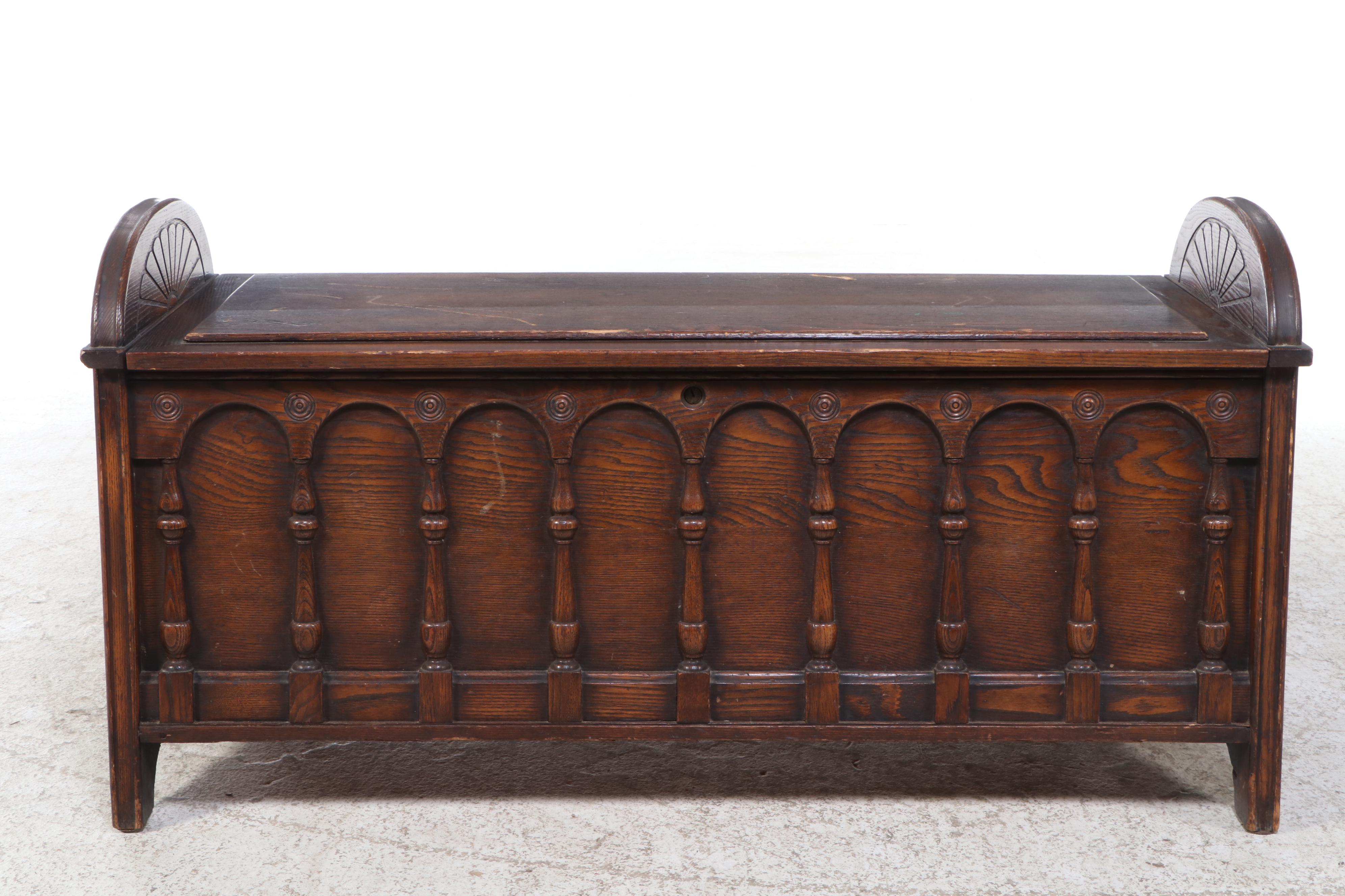 Jacobean Revival Oak and Cedar Blanket Chest, Circa 1930