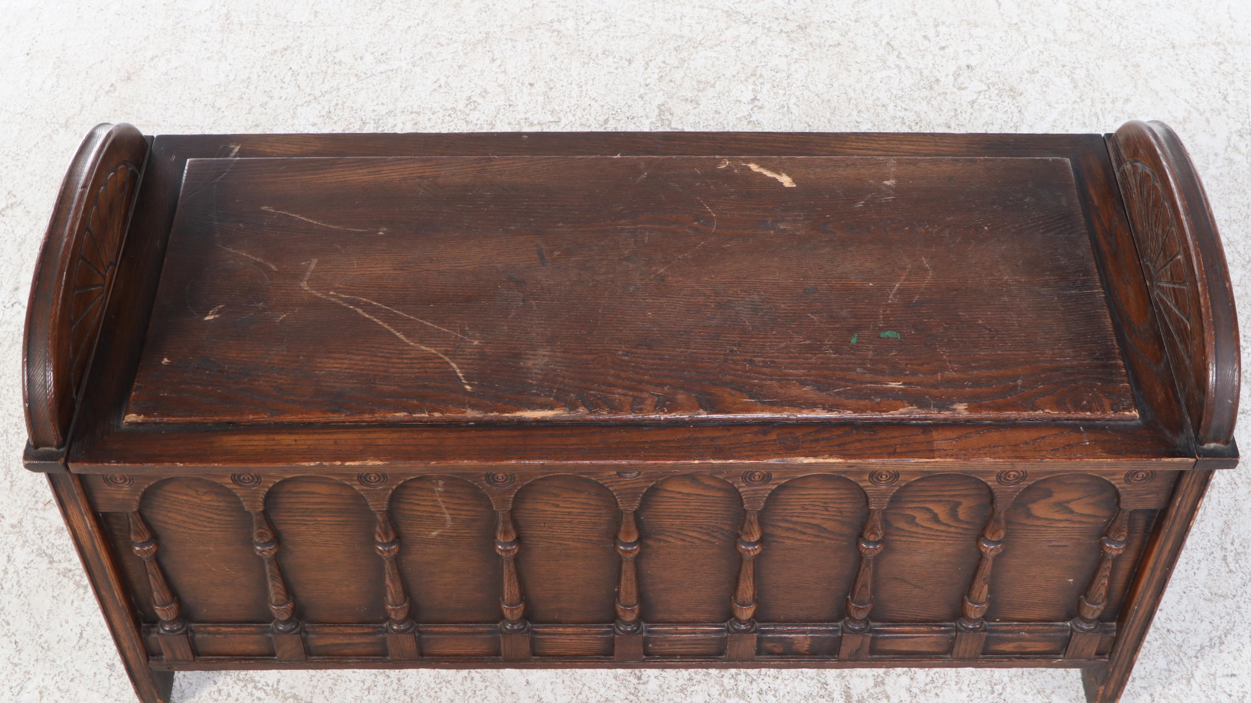 Jacobean Revival Oak and Cedar Blanket Chest, Circa 1930