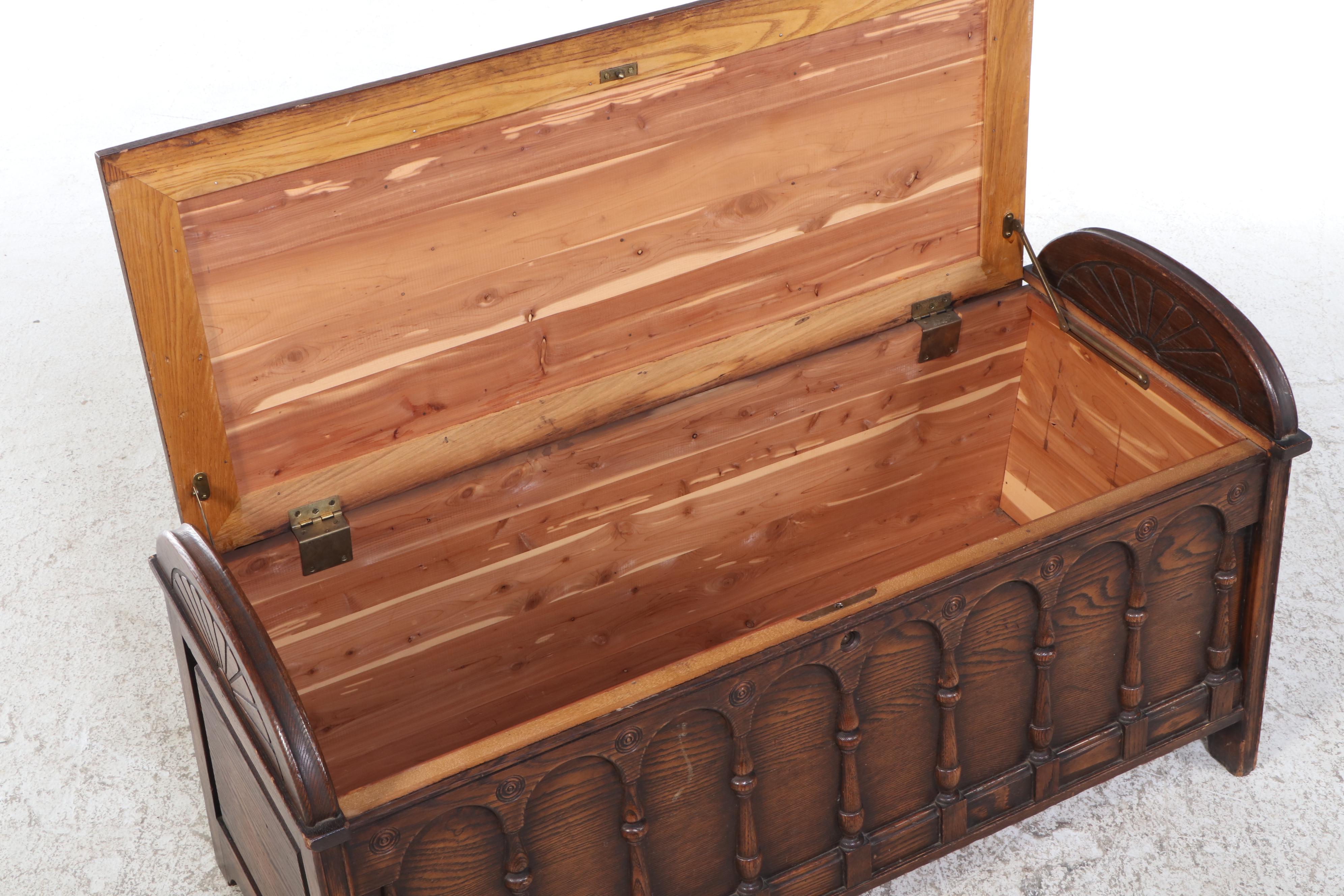 Jacobean Revival Oak and Cedar Blanket Chest, Circa 1930