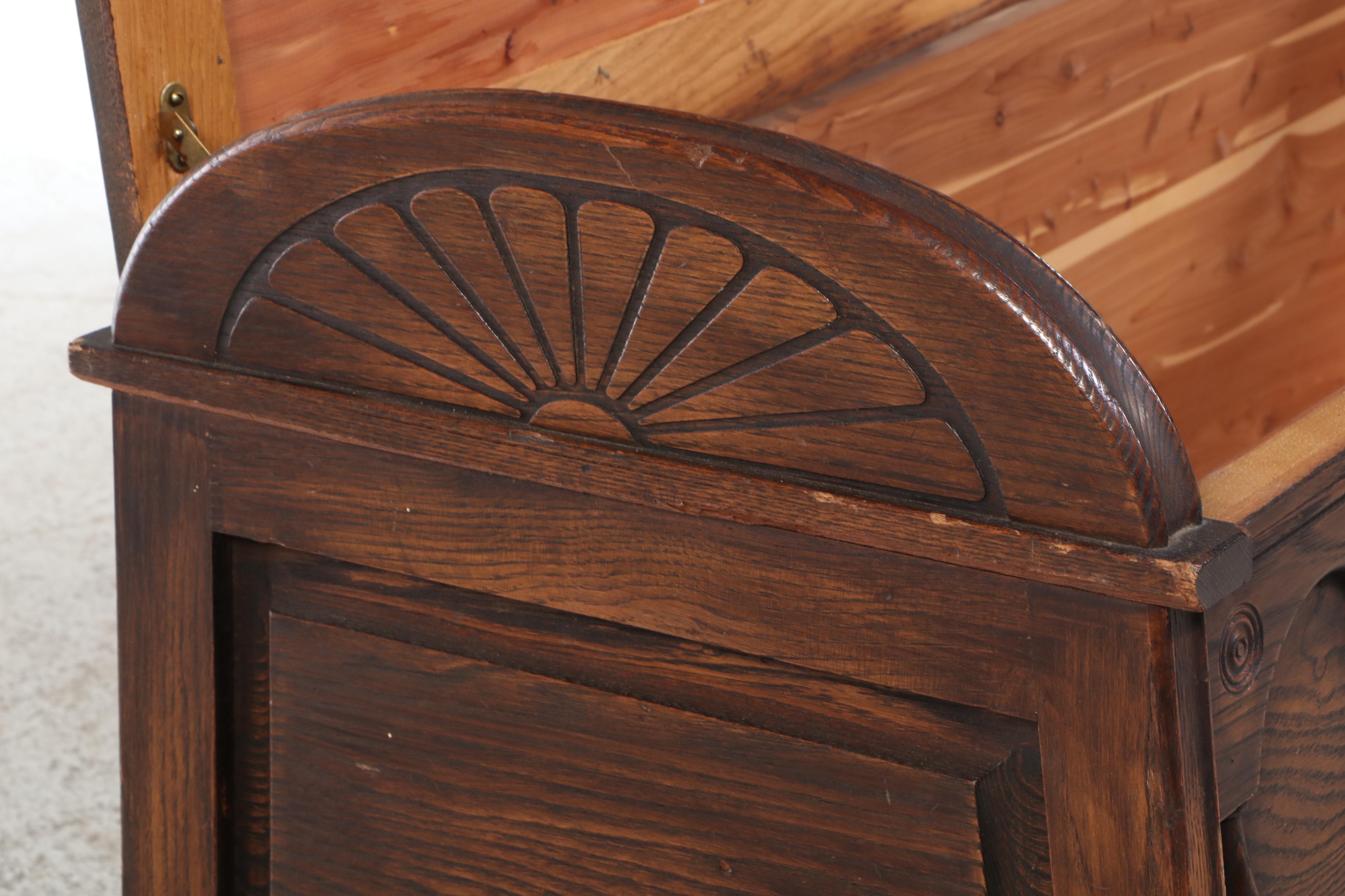 Jacobean Revival Oak and Cedar Blanket Chest, Circa 1930