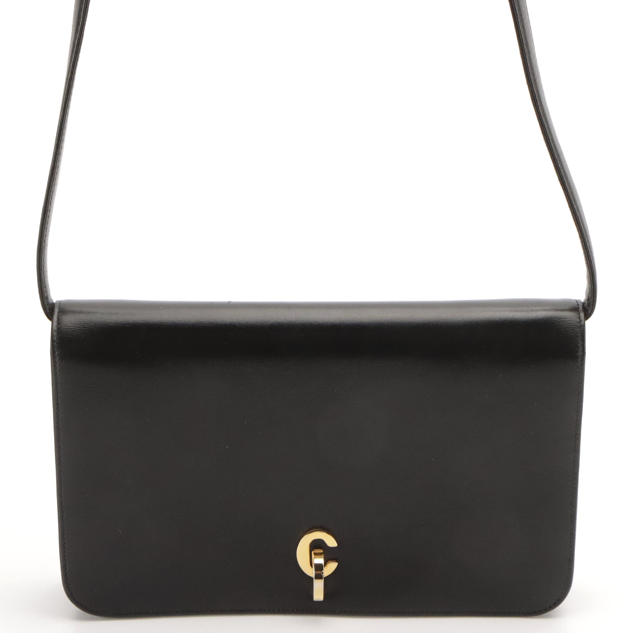 Christian Dior Vintage Black Calfskin Leather Flap-Front Shoulder Bag, With Box