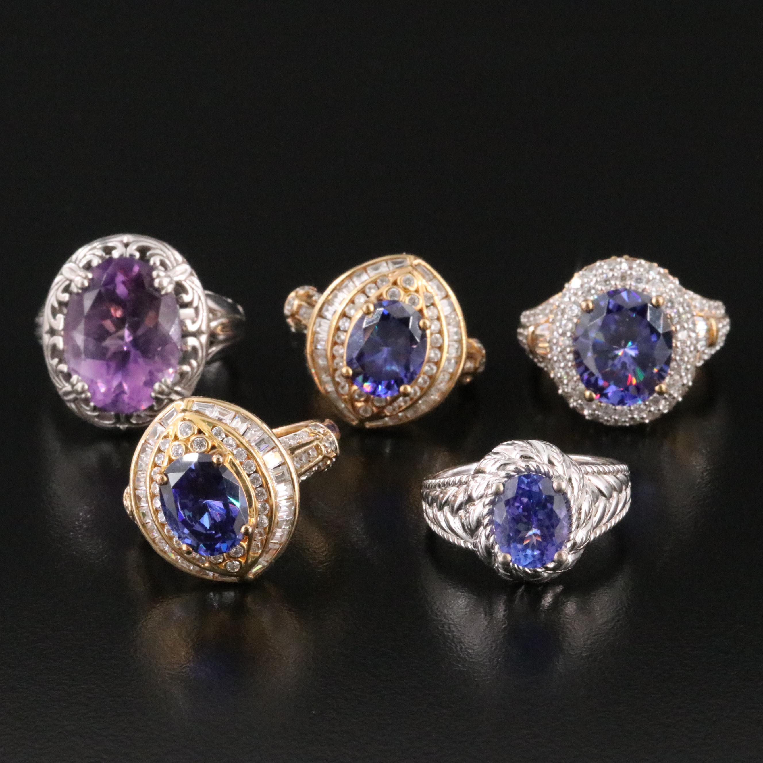 Collection of Sterling Gemstone Rings featuring Tanzanite, Amethyst and CZ
