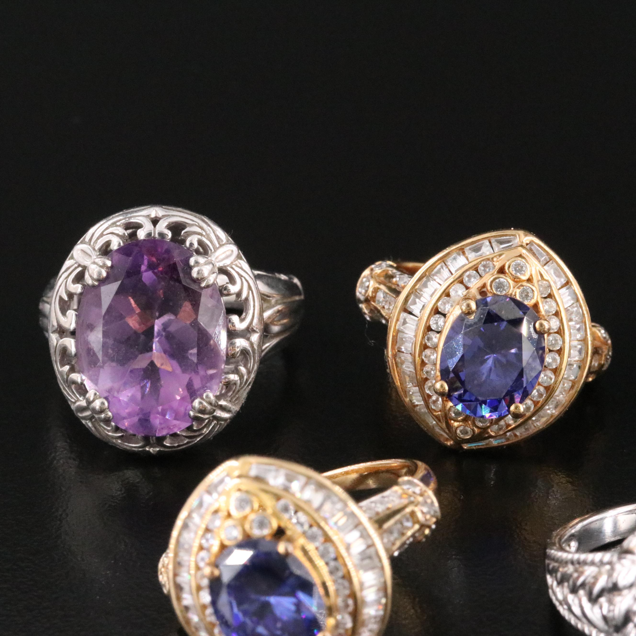 Collection of Sterling Gemstone Rings featuring Tanzanite, Amethyst and CZ