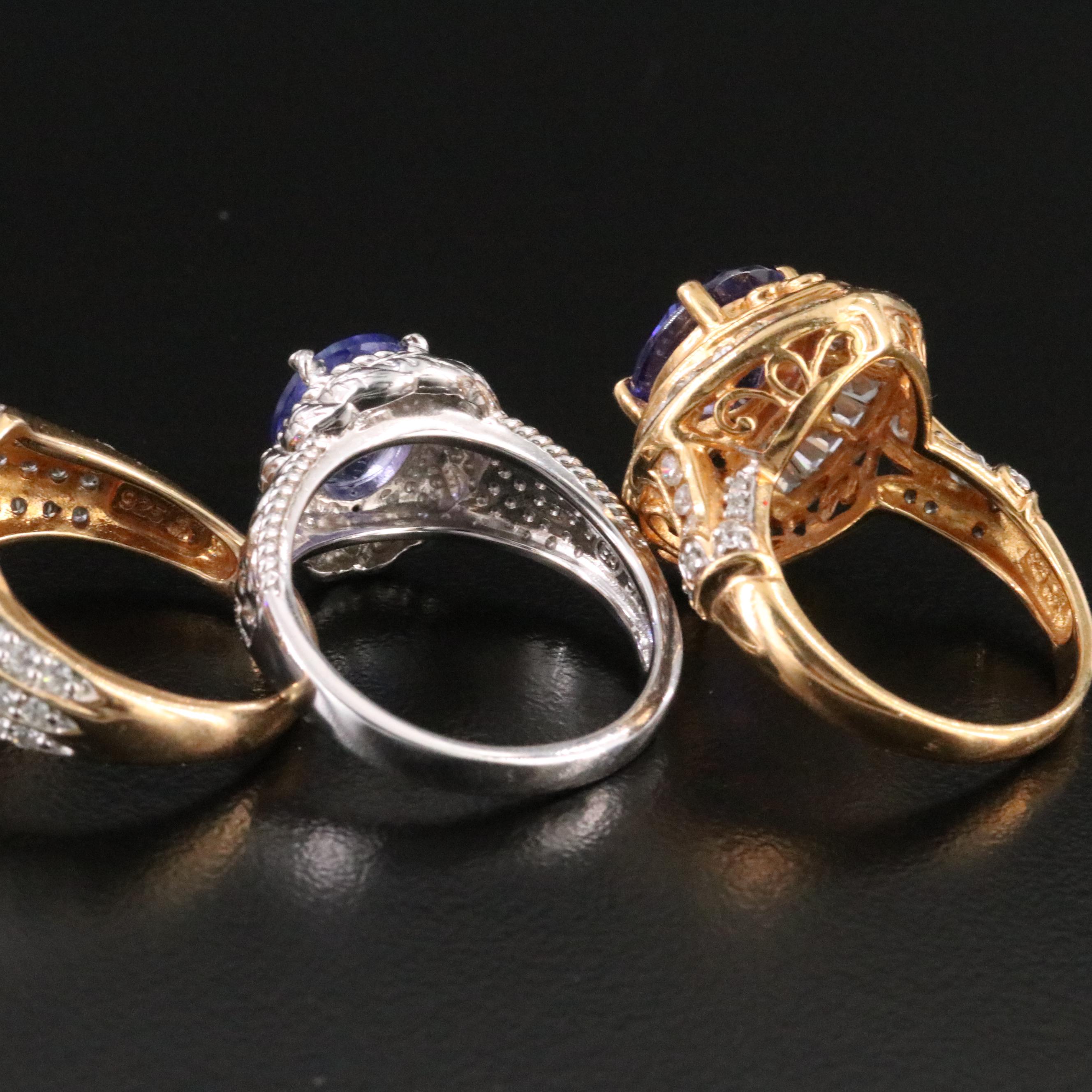 Collection of Sterling Gemstone Rings featuring Tanzanite, Amethyst and CZ