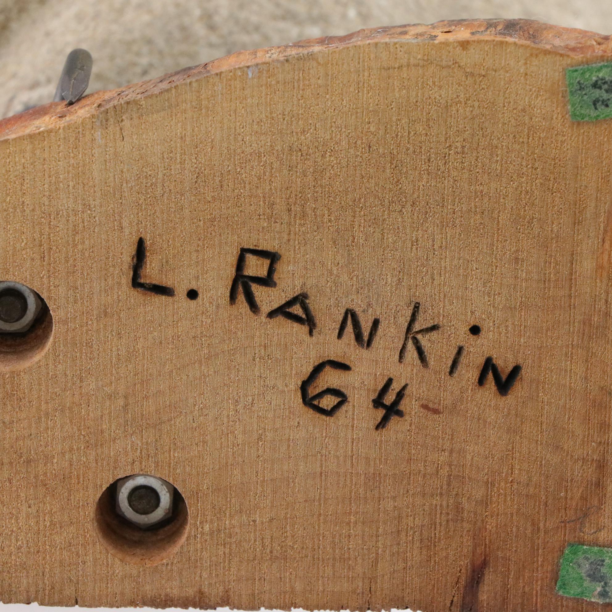 Lou Rankin Concrete, Glass and Bronze Owl Sculpture on Live Edge Wood Base, 1964