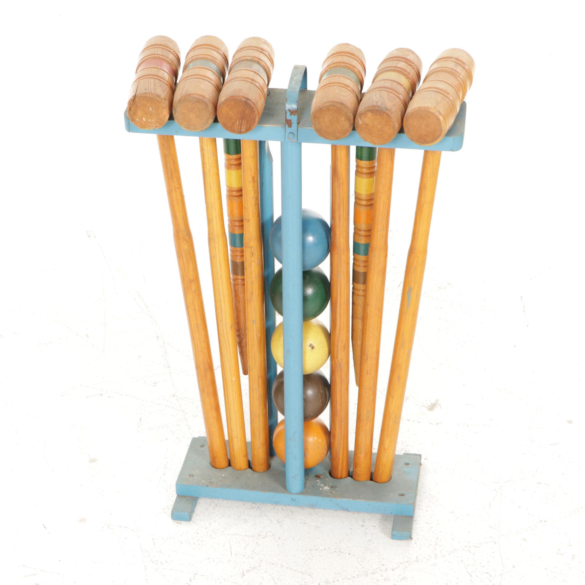Wooden Lawn Croquet Set, Mid to Late 20th Century