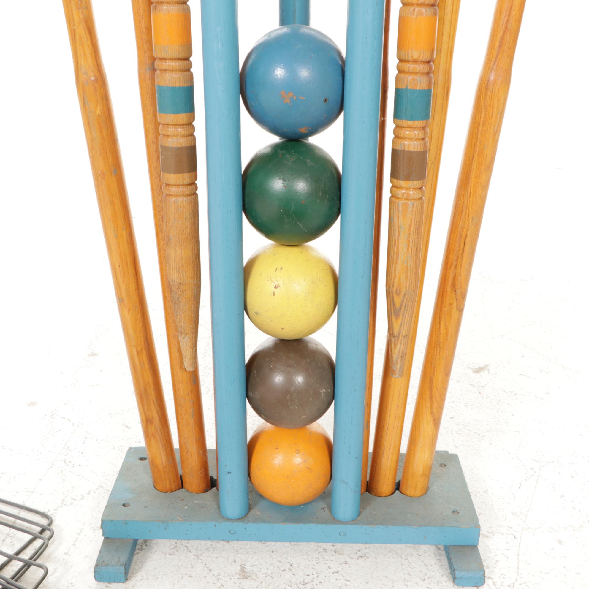 Wooden Lawn Croquet Set, Mid to Late 20th Century