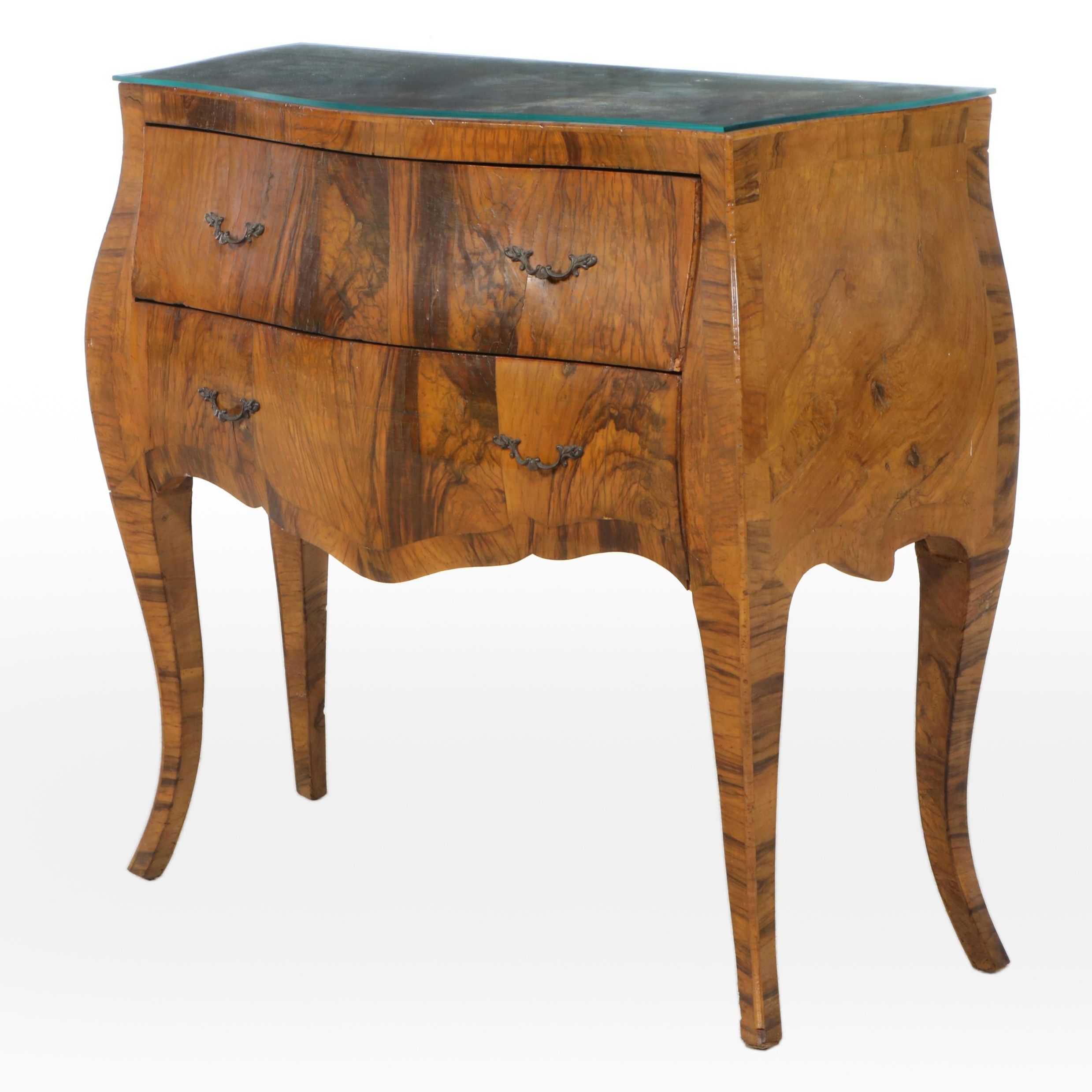 Louis XV Style Walnut Two-Drawer Bombé Commode, 20th Century