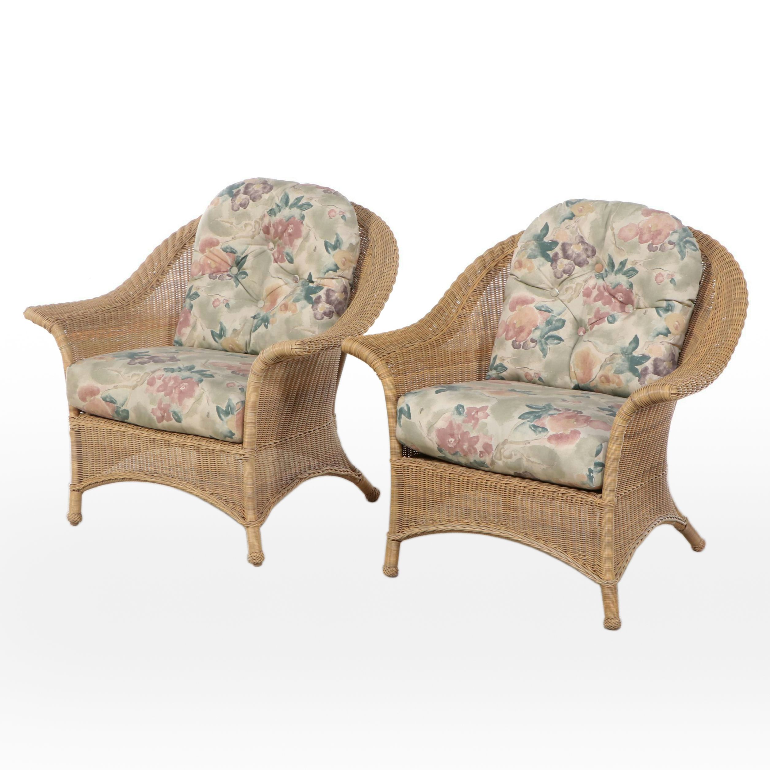 Pair of Resin Wicker Patio Lounge Chairs