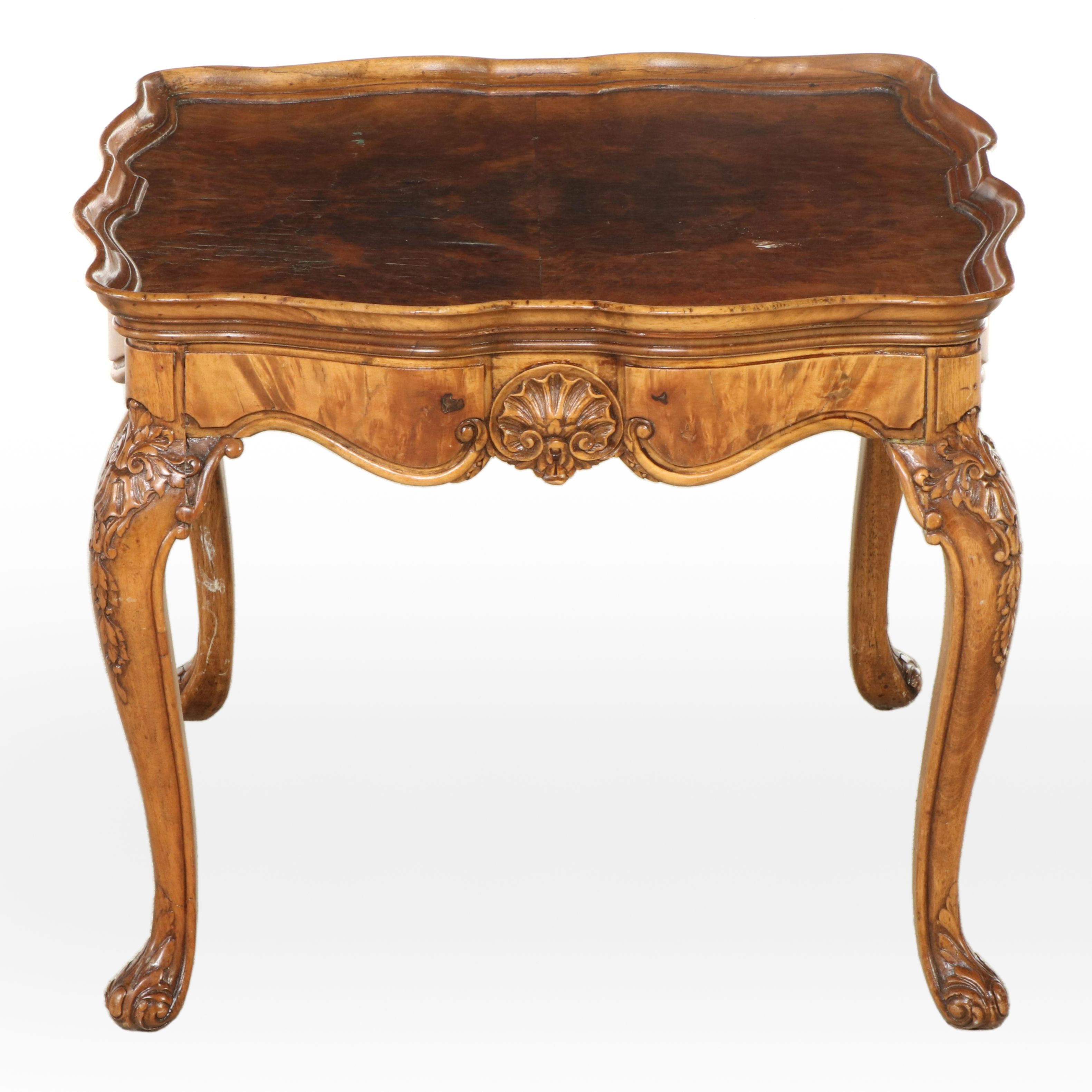 George II Style Carved and Burr Walnut Side Table, 20th Century