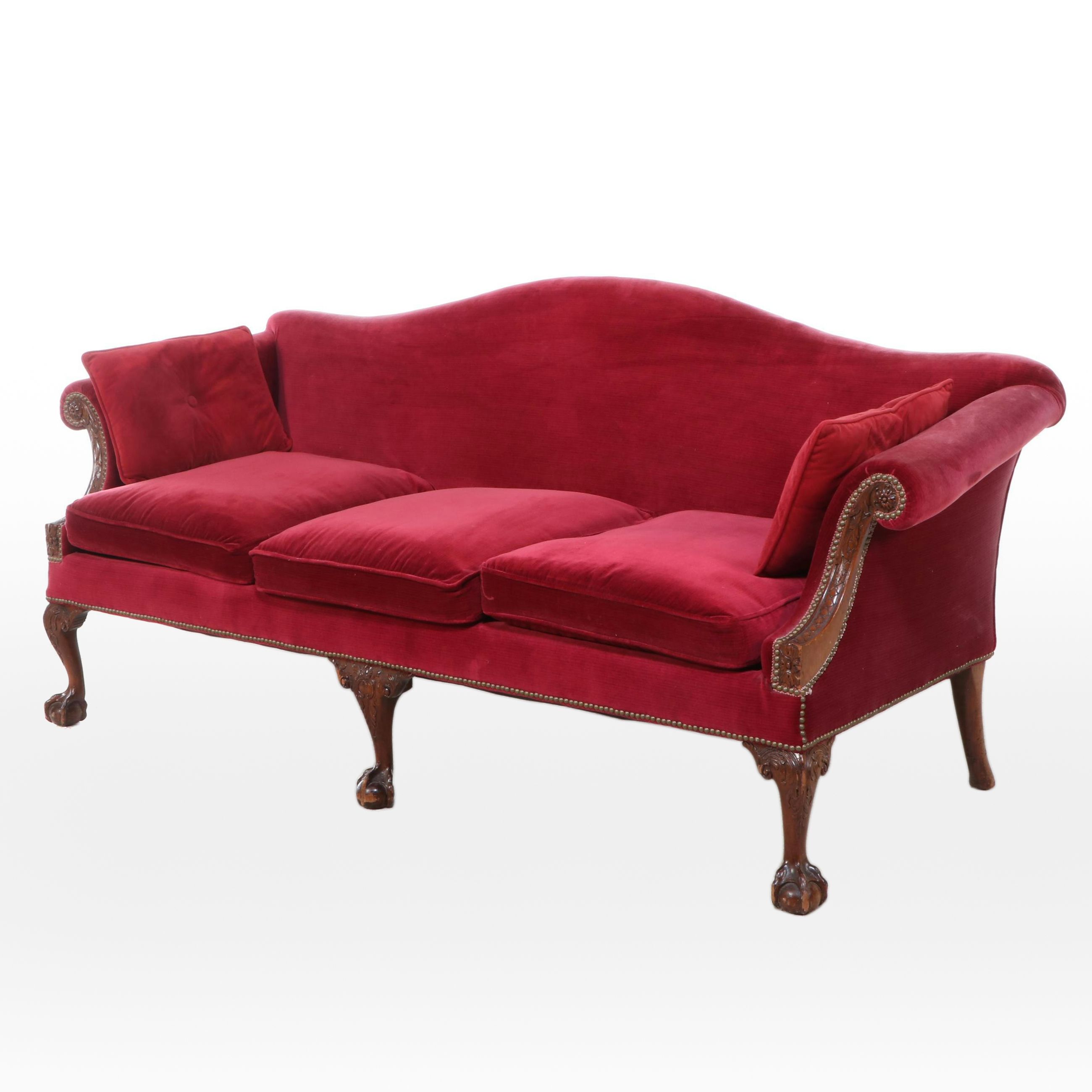 Chippendale Style Carved Mahogany Camelback Sofa, Early 20th Century