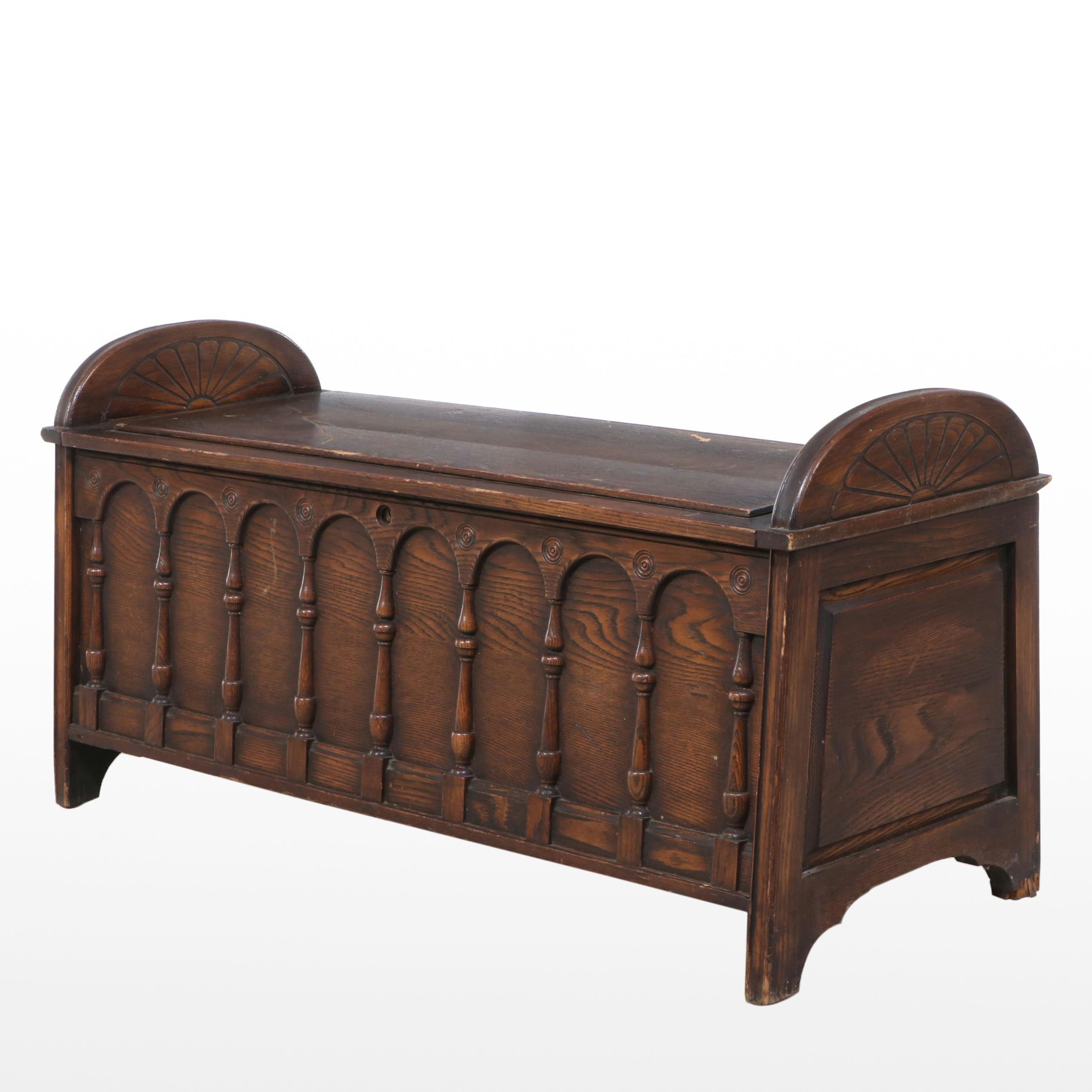 Jacobean Revival Oak and Cedar Blanket Chest, Circa 1930