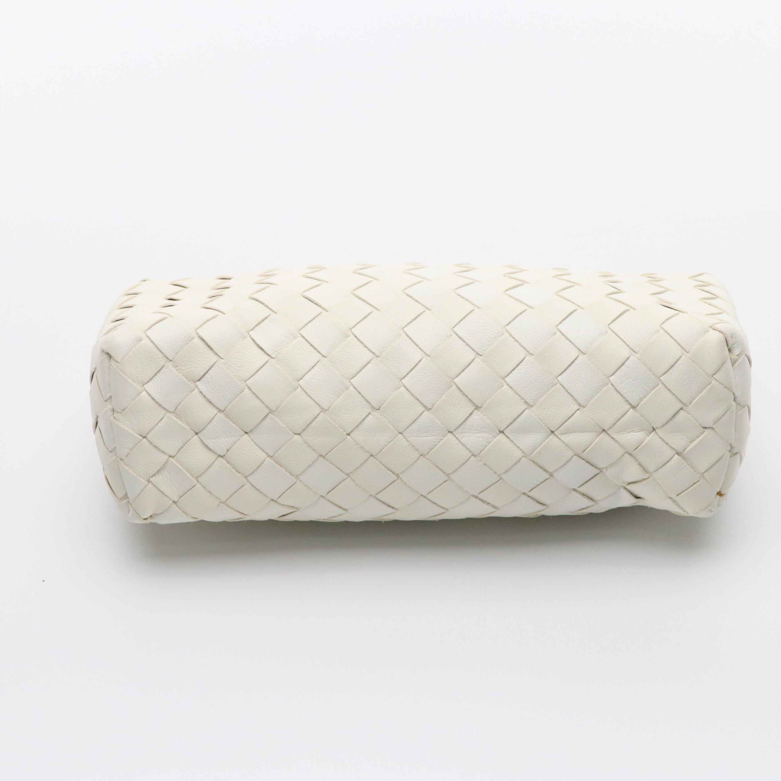 Bottega Veneta White Intrecciato Leather Zip Pouch