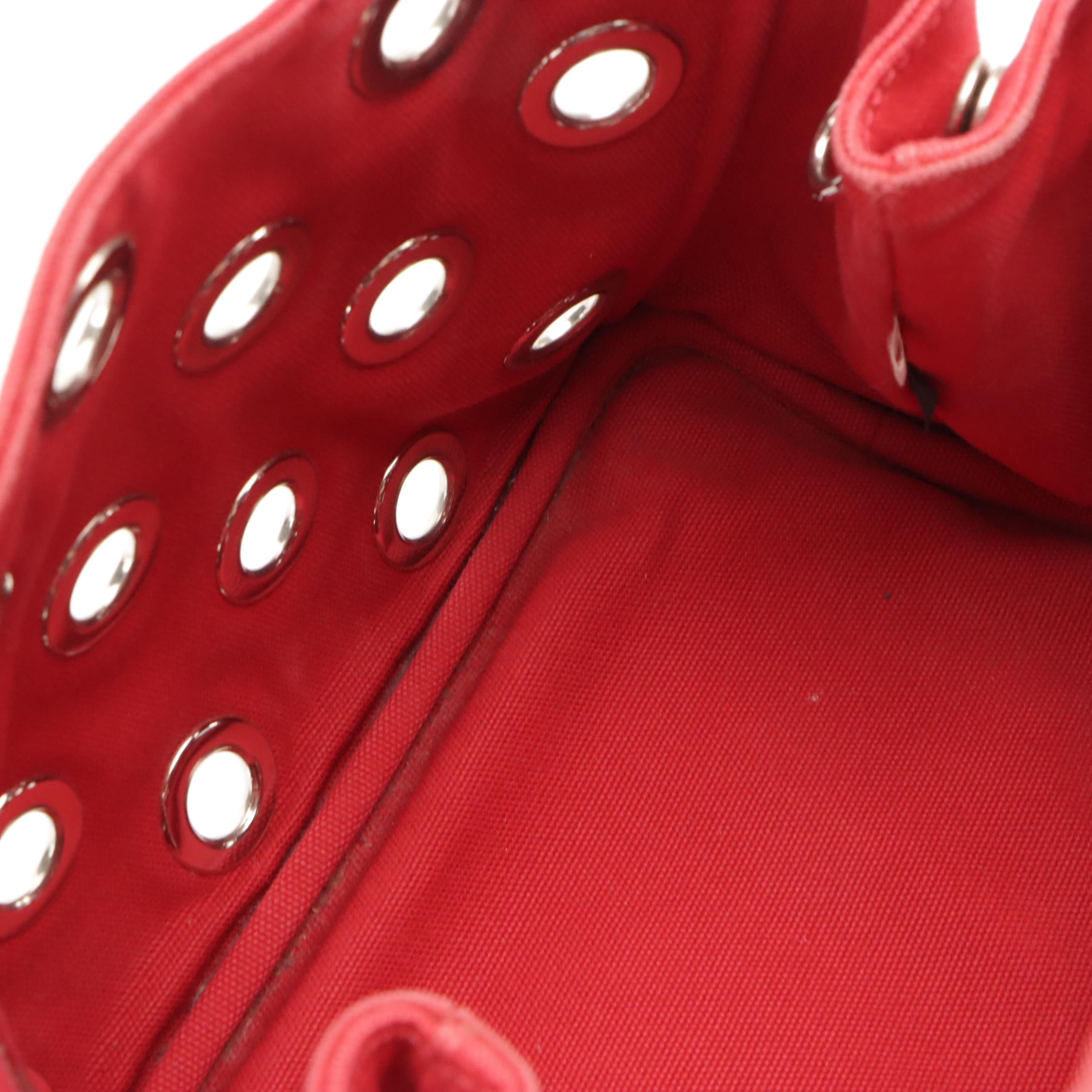 Prada Red Grommet Canapa Canvas Two-Way Tote Bag and Mini Zip-Around Pouch