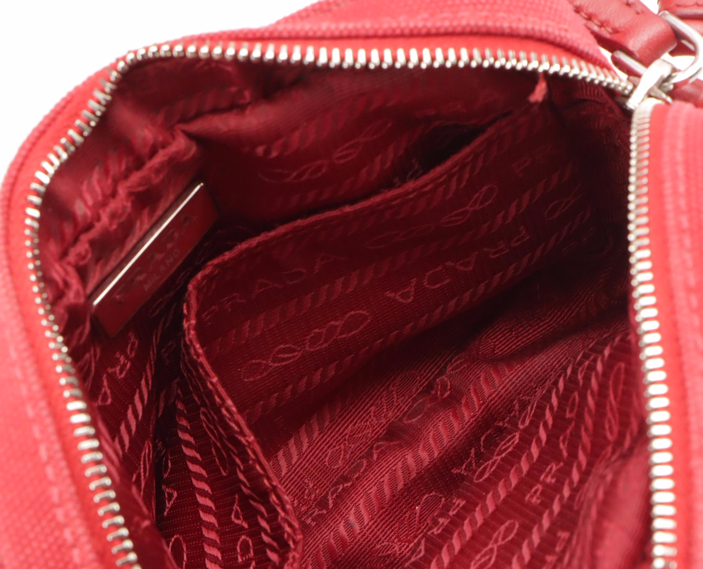 Prada Red Grommet Canapa Canvas Two-Way Tote Bag and Mini Zip-Around Pouch