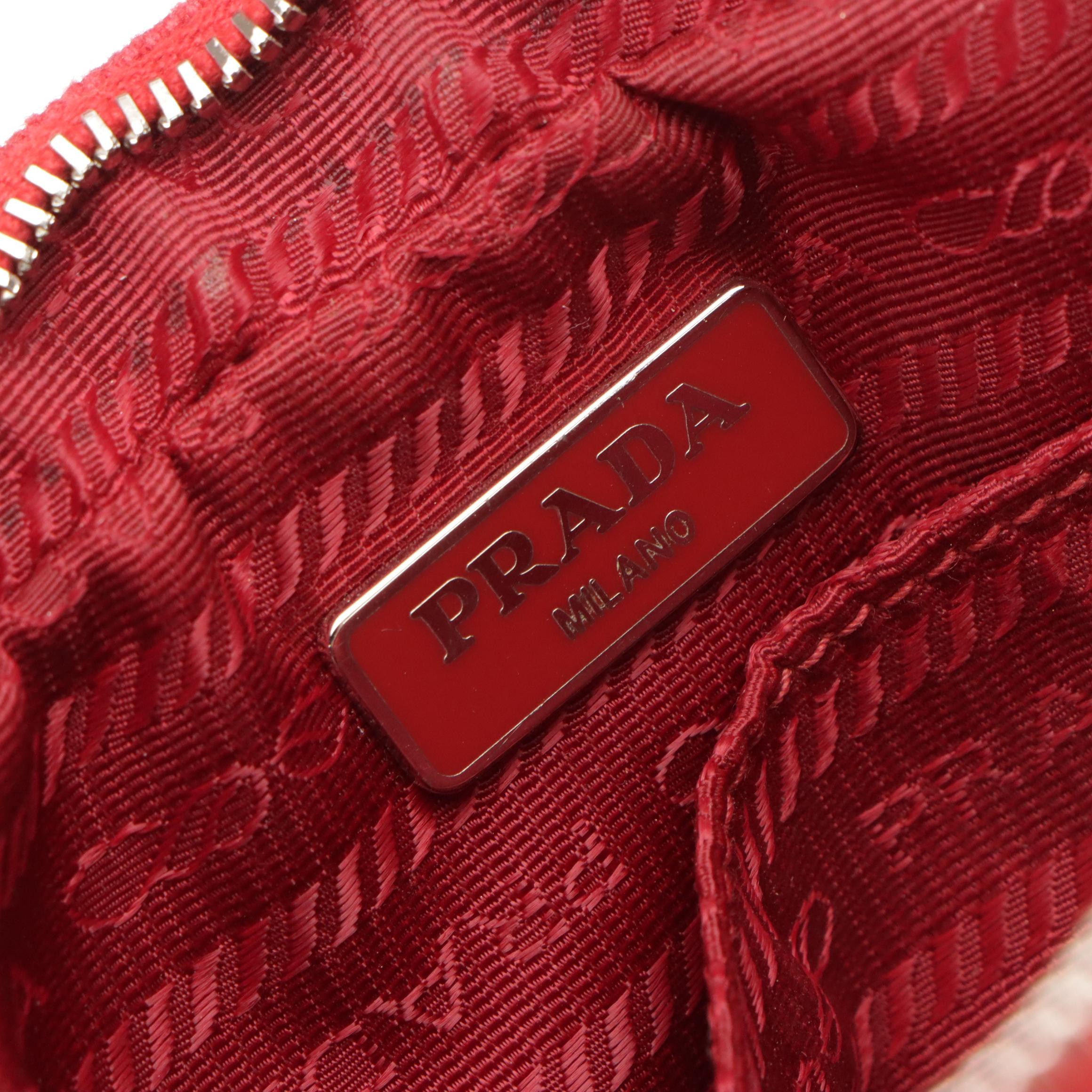 Prada Red Grommet Canapa Canvas Two-Way Tote Bag and Mini Zip-Around Pouch