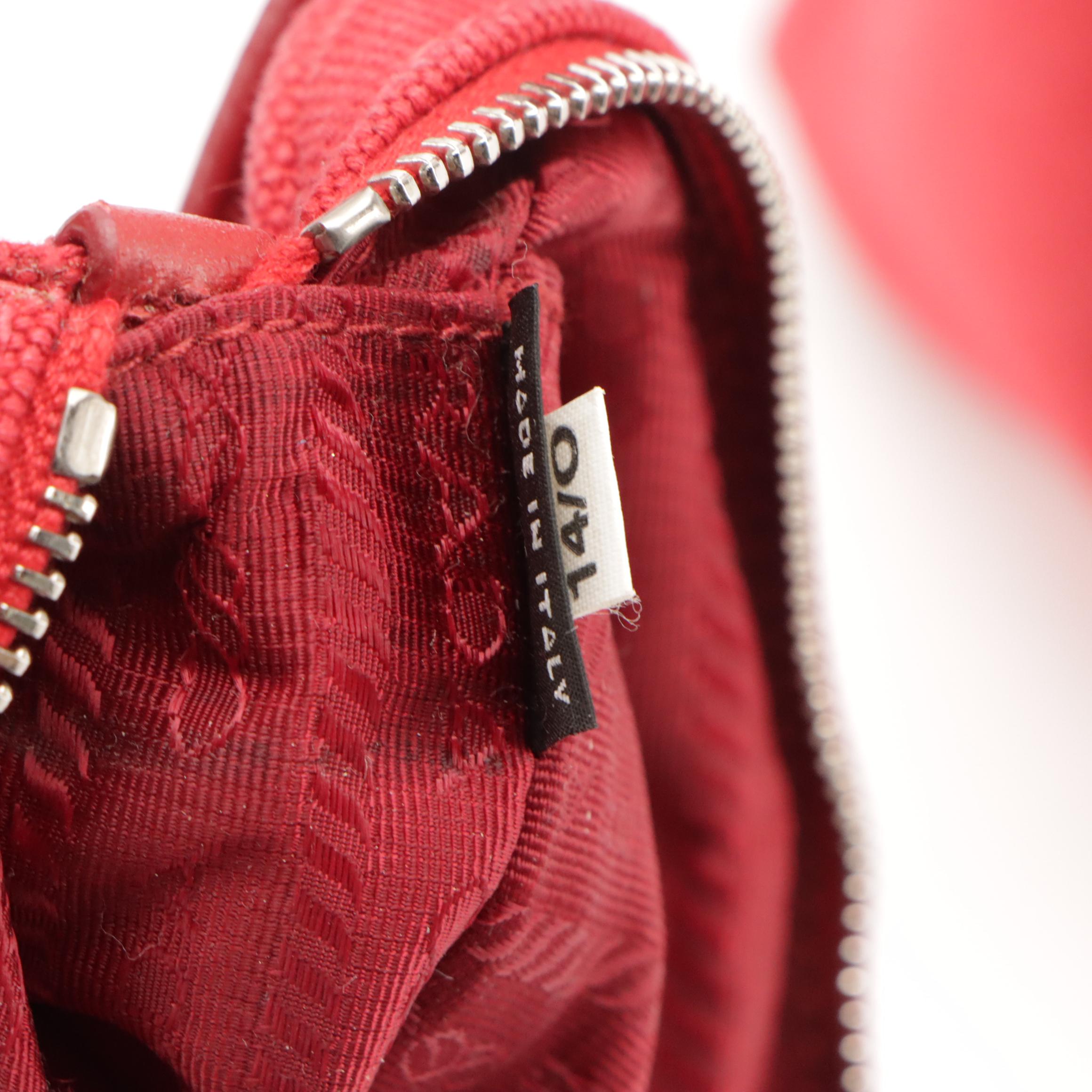 Prada Red Grommet Canapa Canvas Two-Way Tote Bag and Mini Zip-Around Pouch