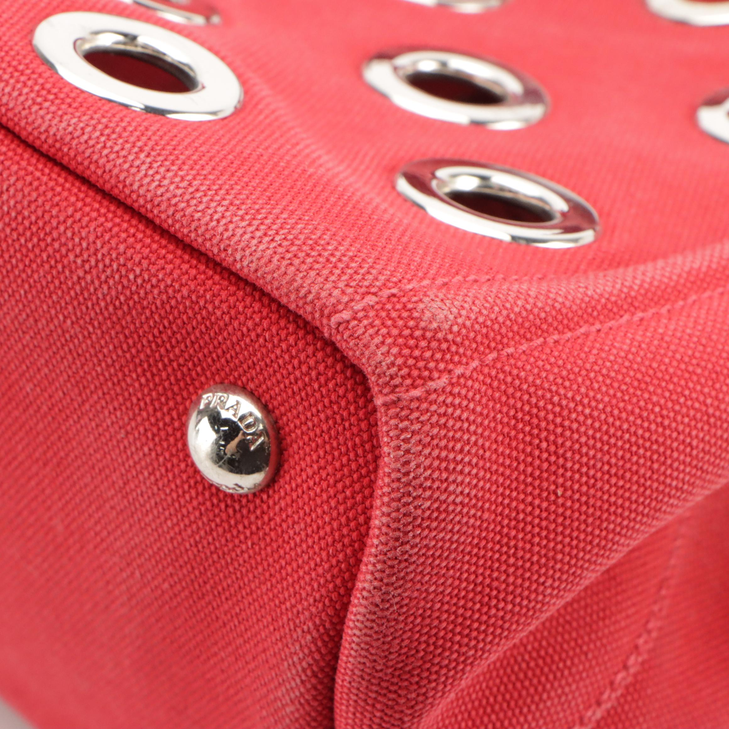 Prada Red Grommet Canapa Canvas Two-Way Tote Bag and Mini Zip-Around Pouch