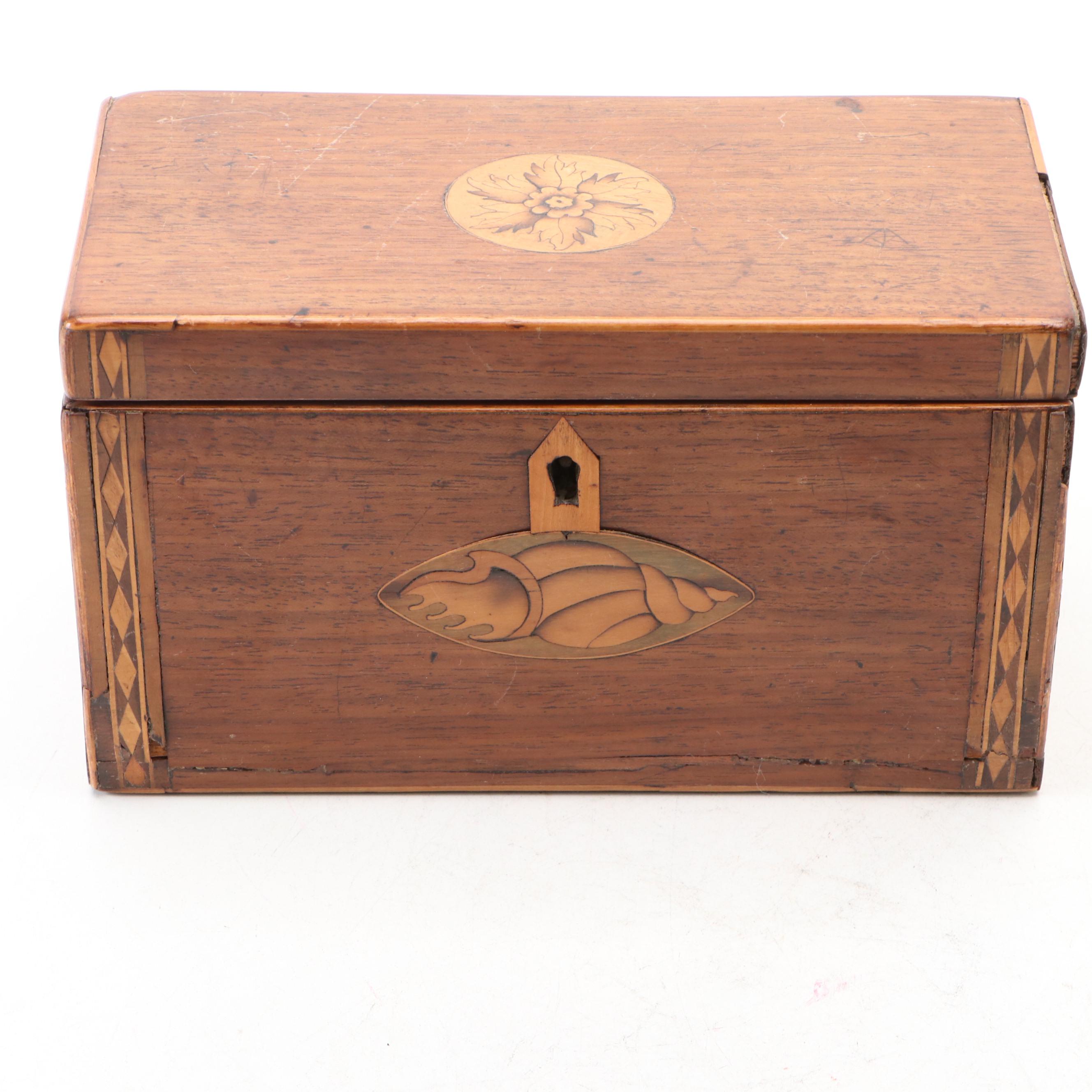Handmade Marquetry Wood Tea Caddy, Antique