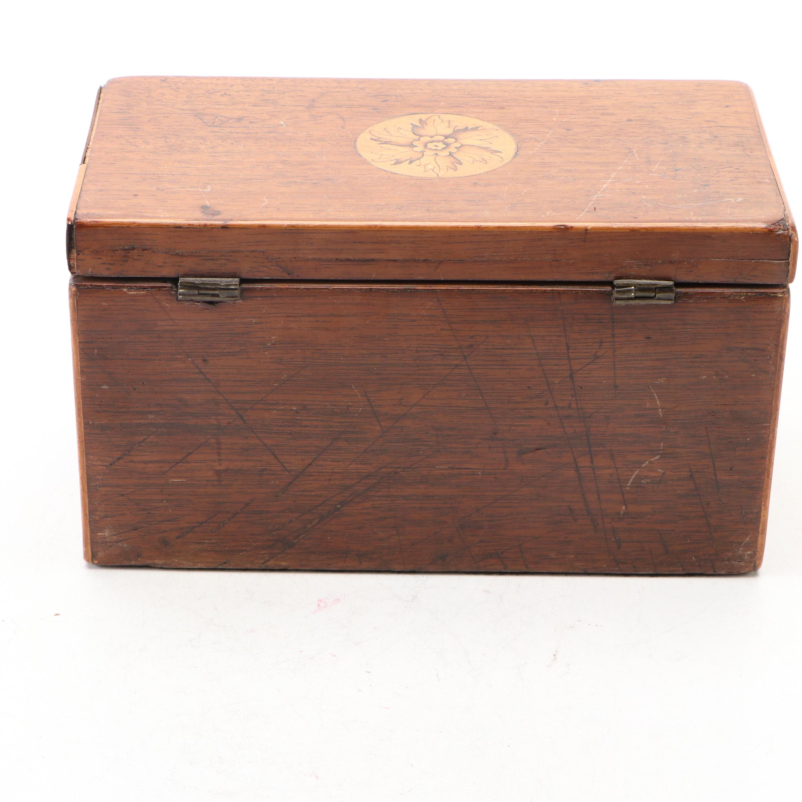 Handmade Marquetry Wood Tea Caddy, Antique