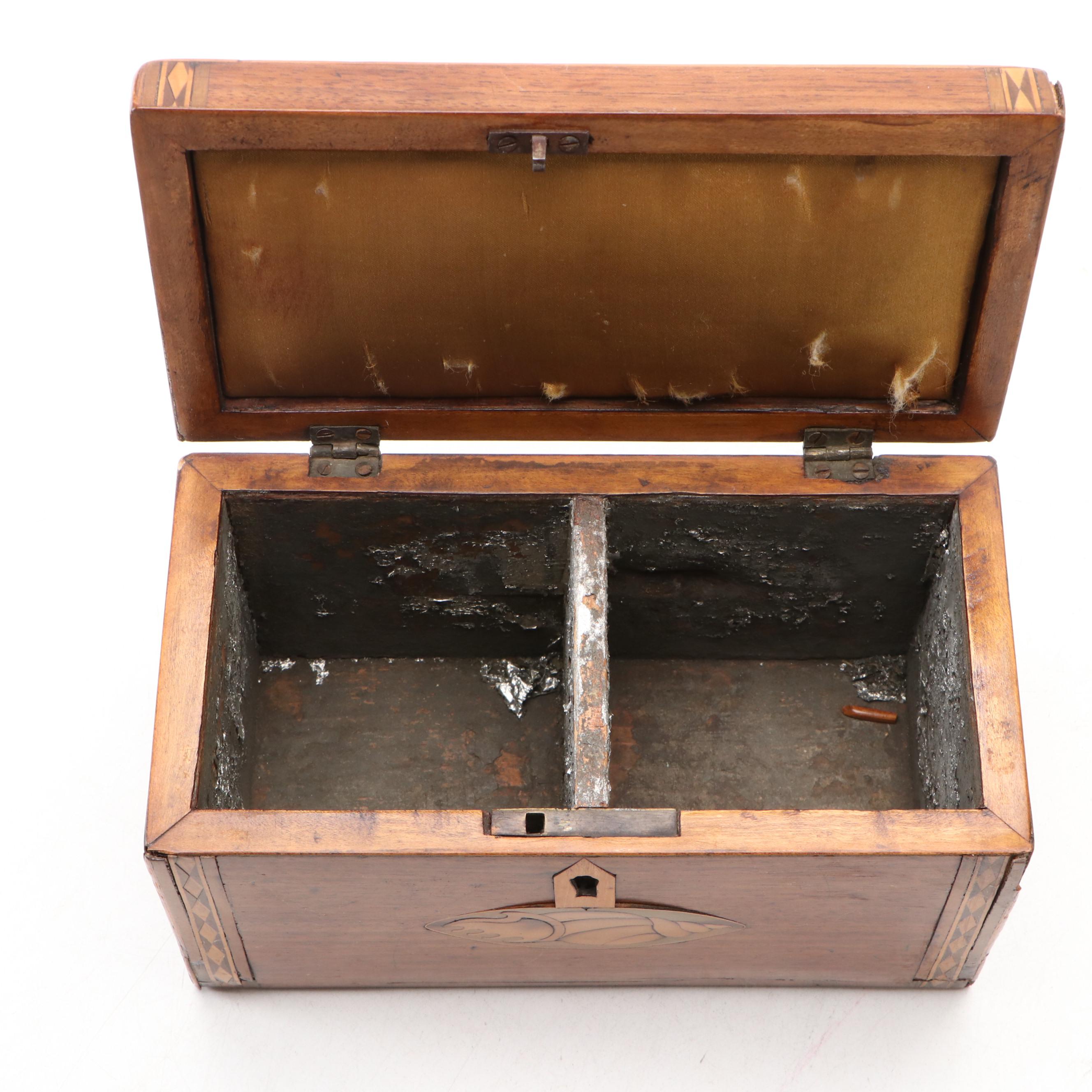 Handmade Marquetry Wood Tea Caddy, Antique