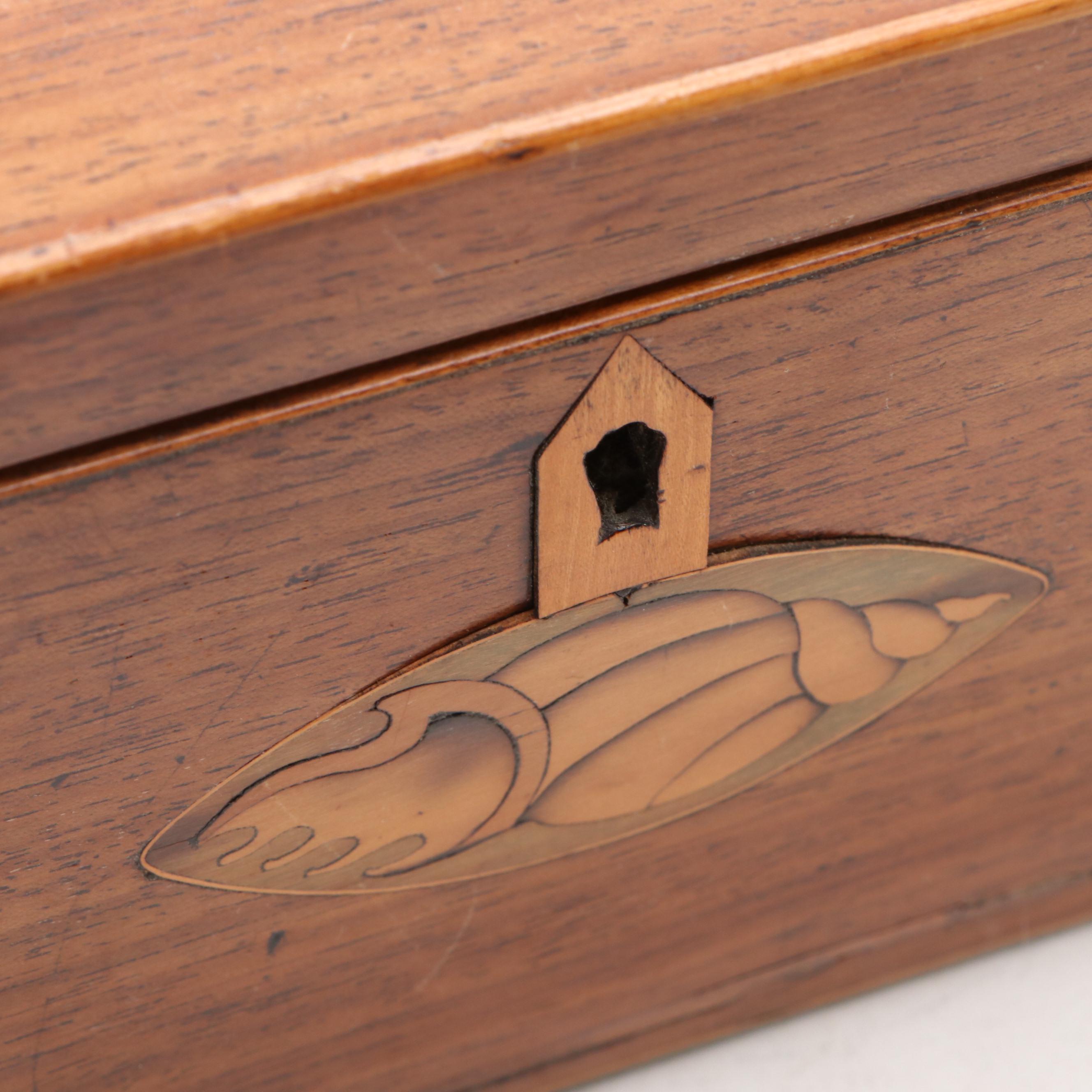 Handmade Marquetry Wood Tea Caddy, Antique