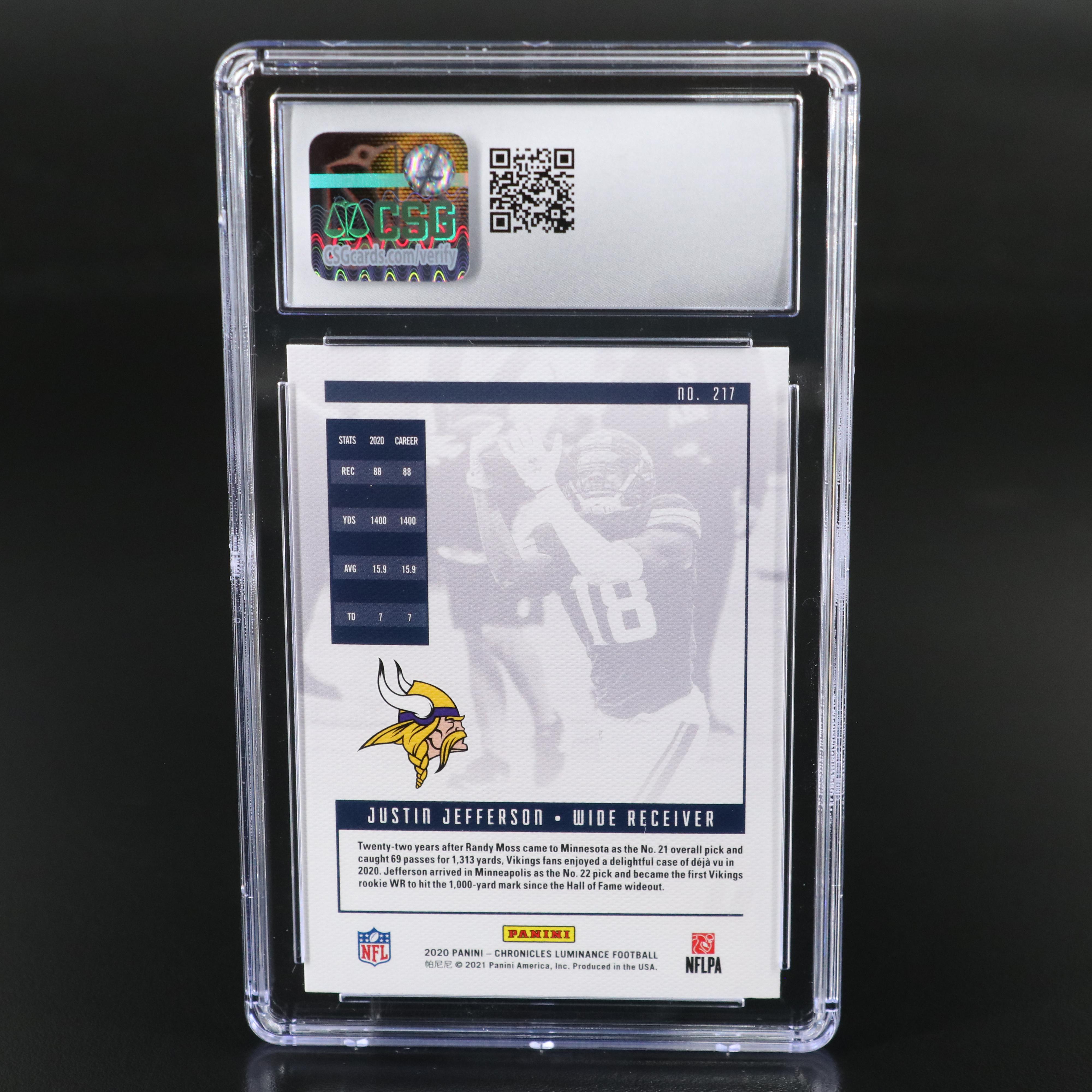 2020 Chronicles Justin Jefferson Pink Rookie Football Card Graded CSG 10