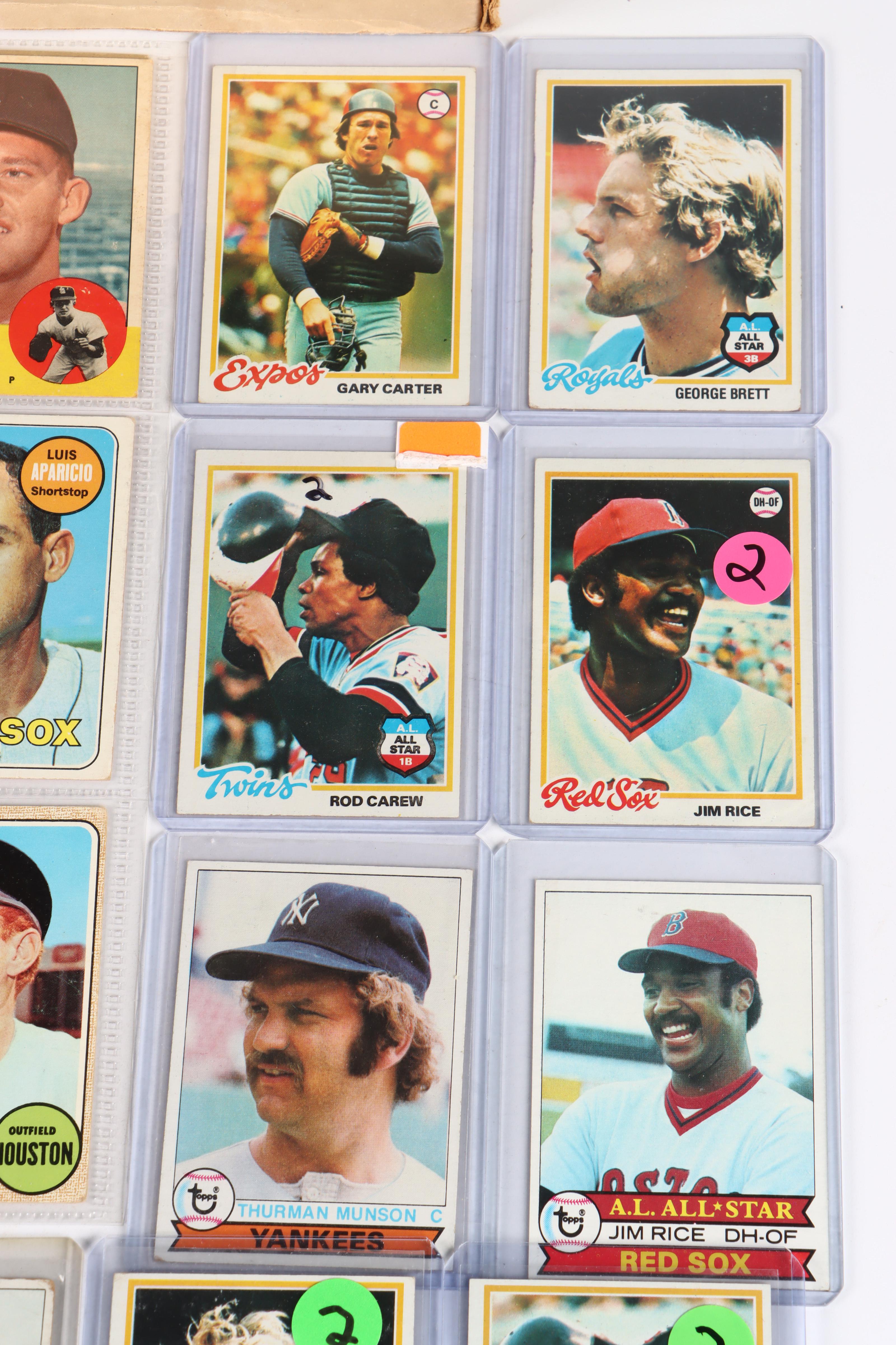Topps Baseball Cards Featuring Reggie Jackson, Hank Aaron, and More, 1960s-1970s