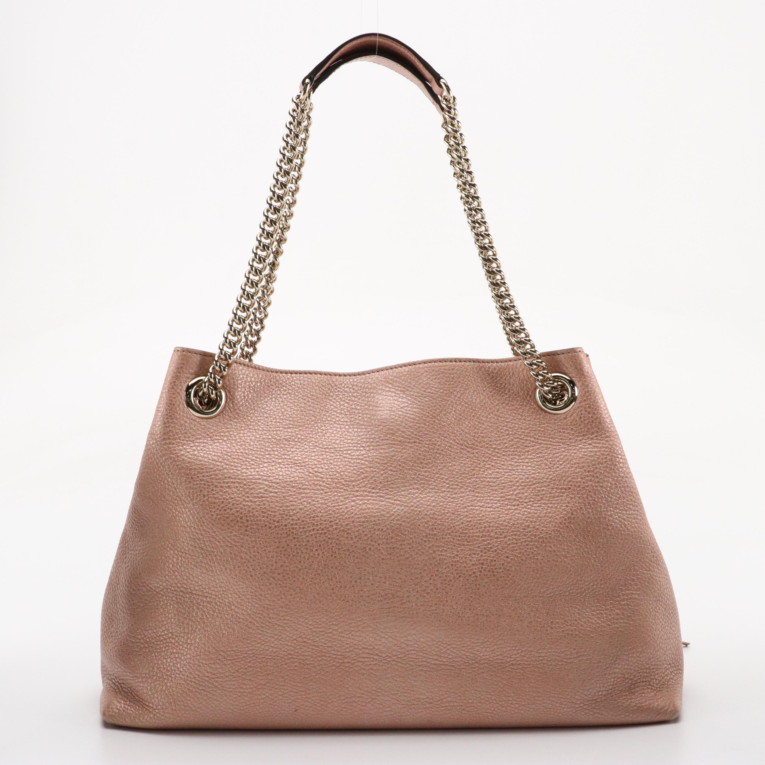 Gucci Soho Chain Medium Bag in Metallic Blush Pink Pebbled Leather