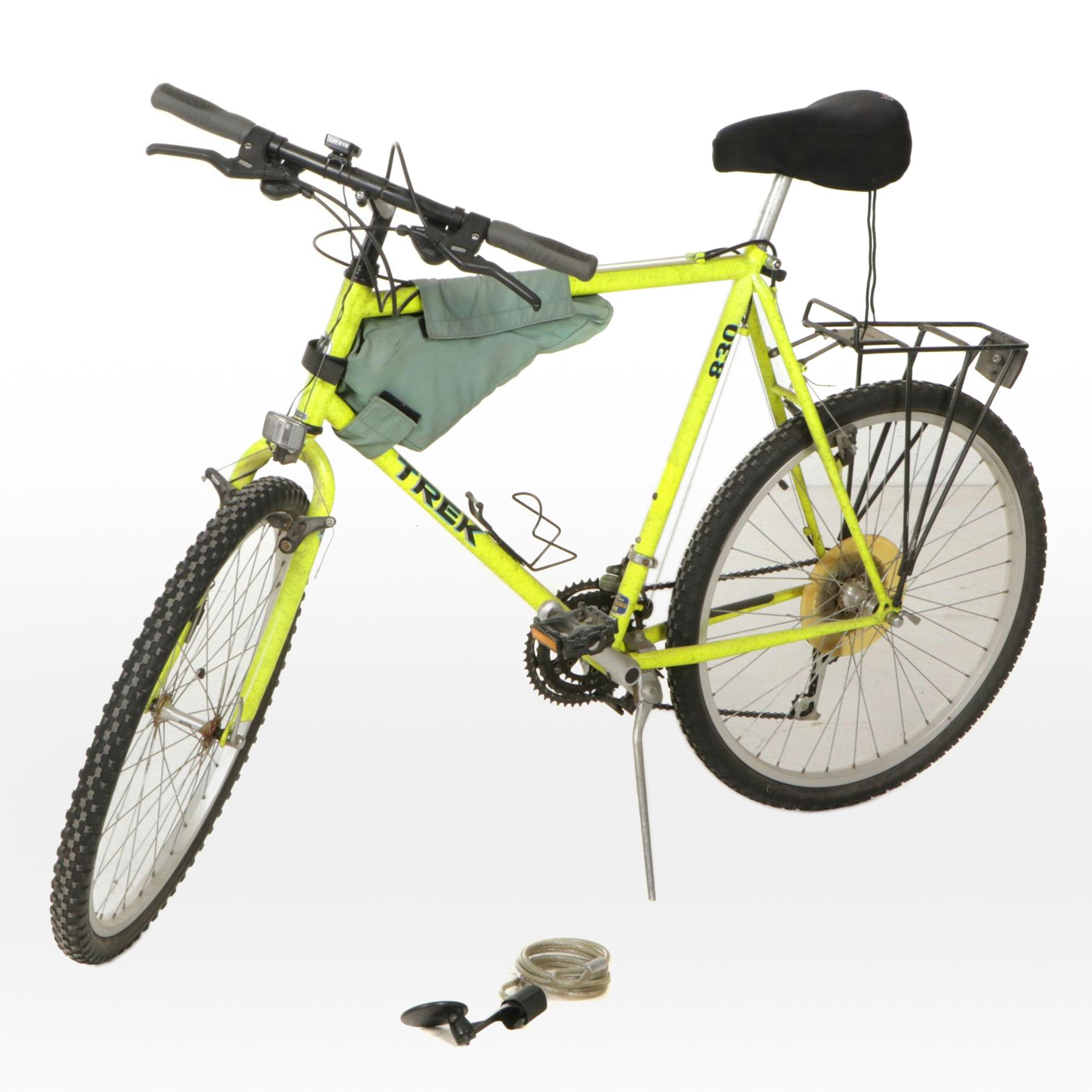 Neon Yellow Trek 830 Mountain Bike with Green Avenir Bag