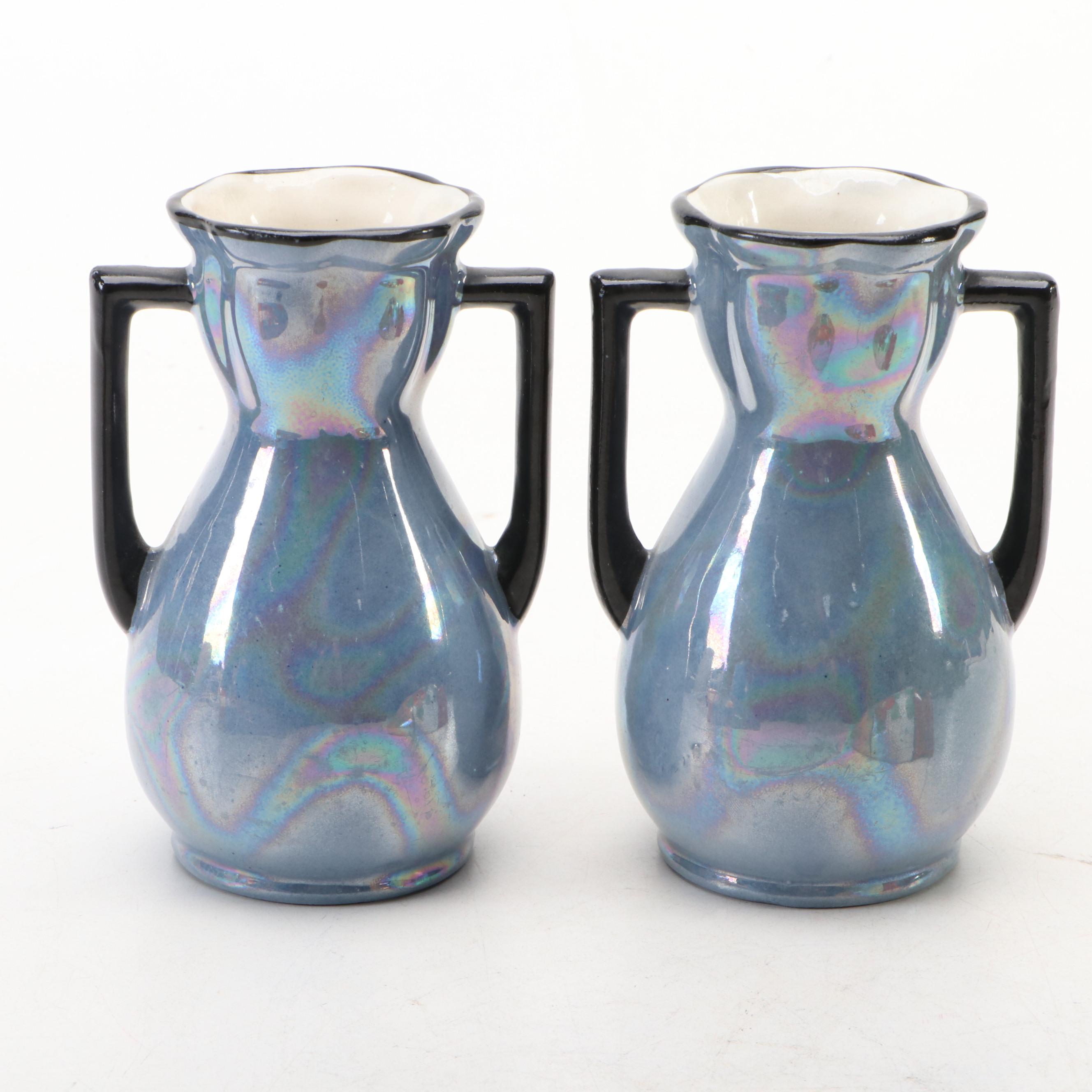 Japanese Hand-Painted Porcelain Lusterware Wall Pockets and Czech Vases