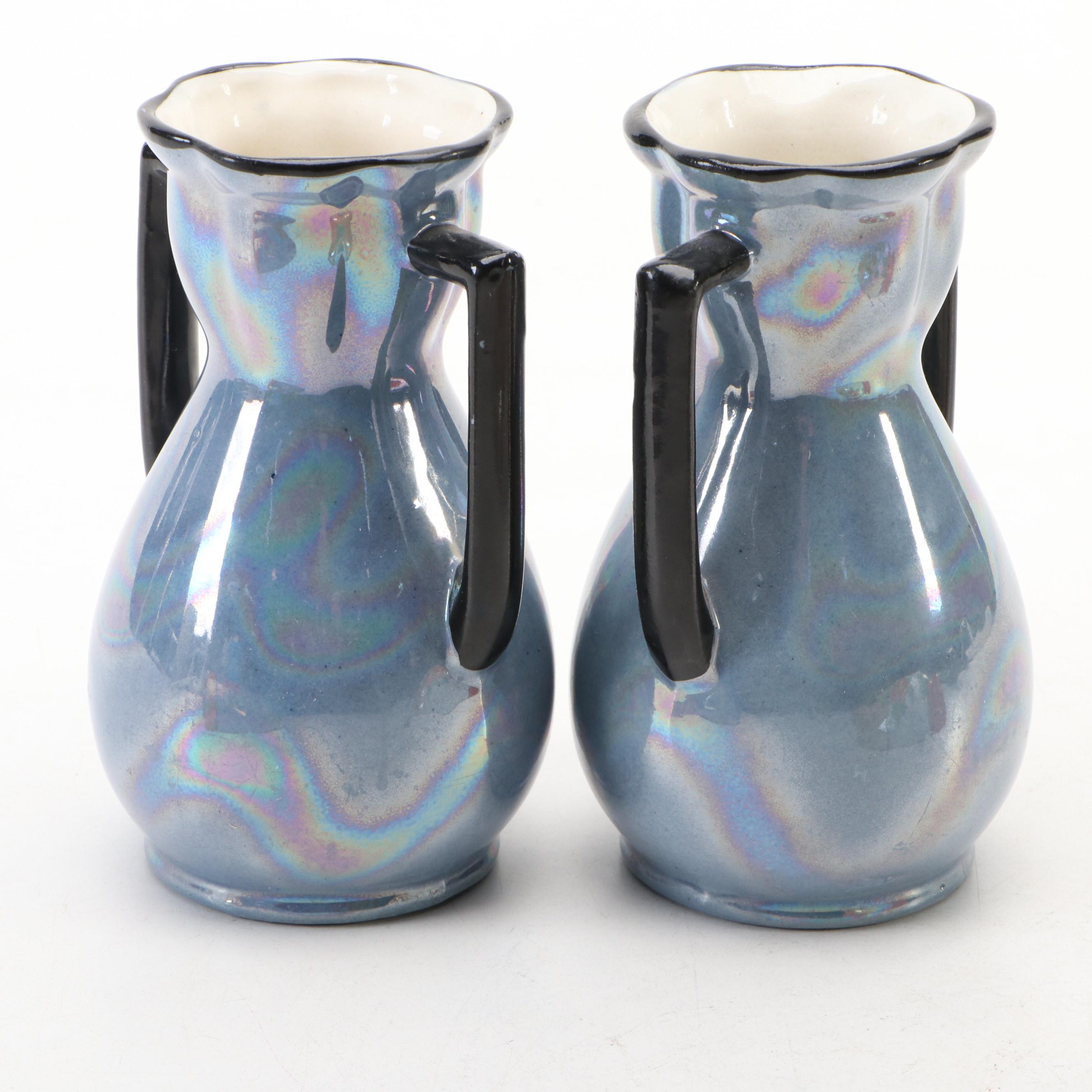 Japanese Hand-Painted Porcelain Lusterware Wall Pockets and Czech Vases