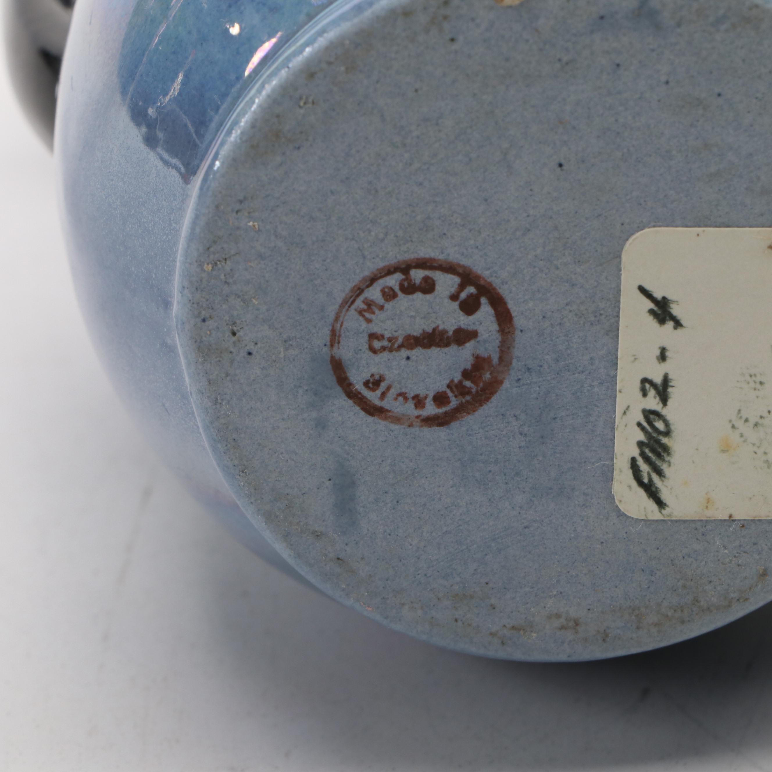 Japanese Hand-Painted Porcelain Lusterware Wall Pockets and Czech Vases