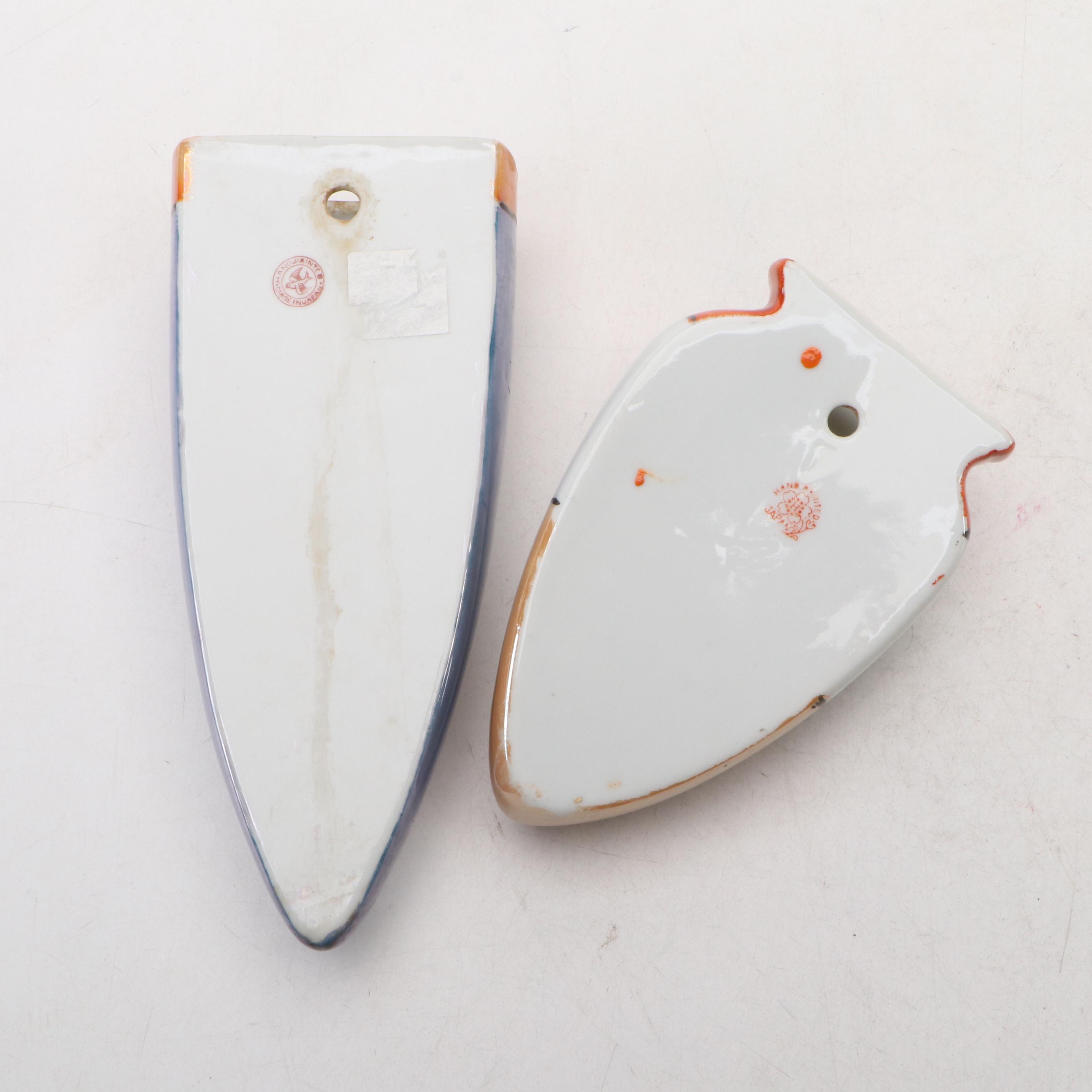 Japanese Hand-Painted Porcelain Lusterware Wall Pockets and Czech Vases