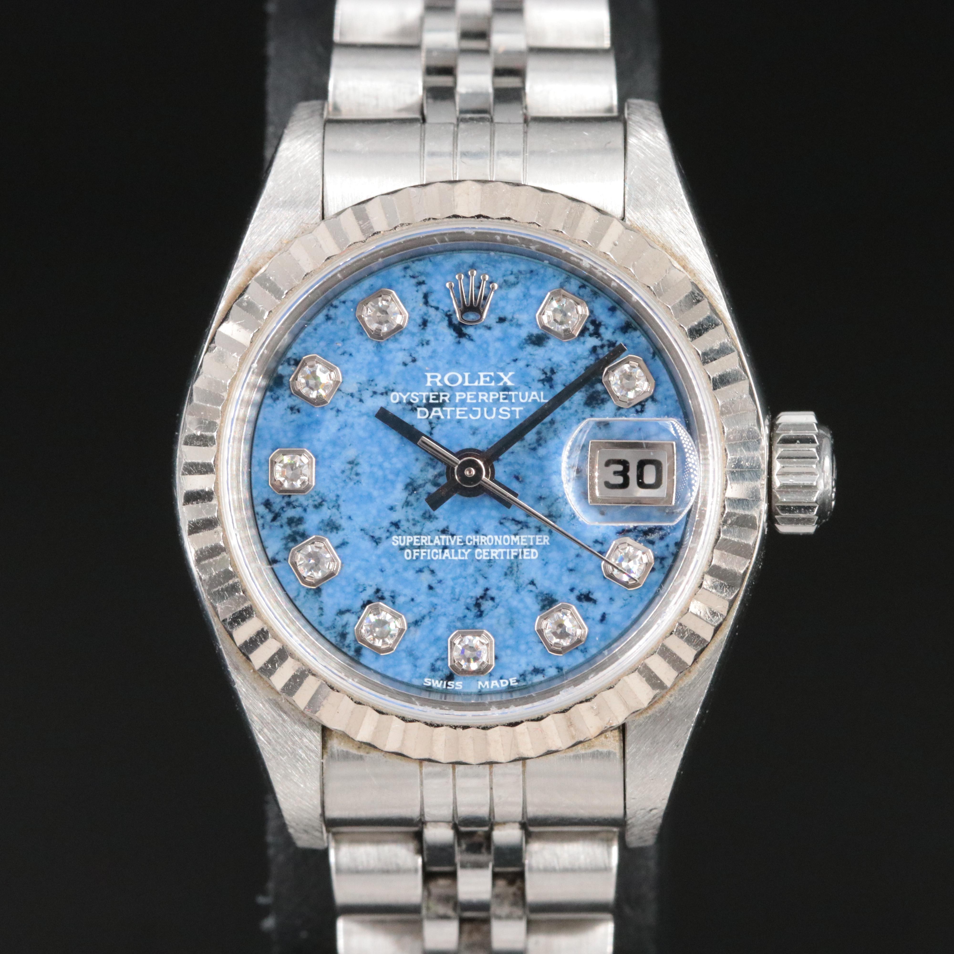 2000 Rolex Sodalite Factory Diamond Dial Datejust Watch