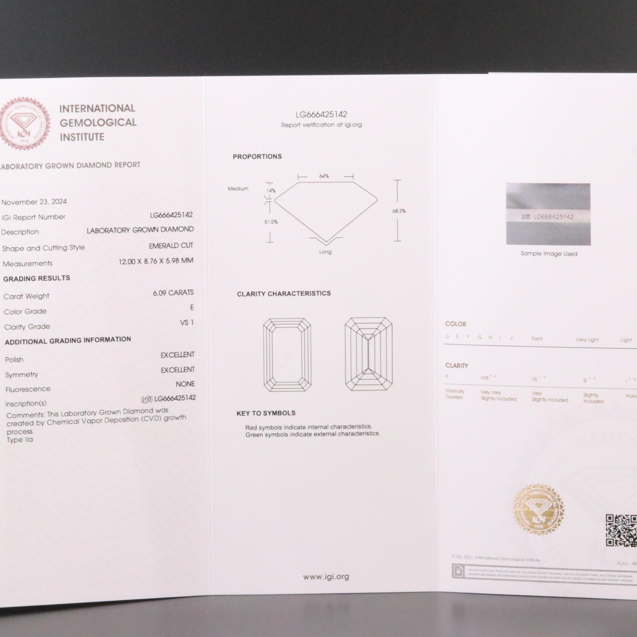 Loose 6.09 CT Lab Grown Diamond with IGI Report