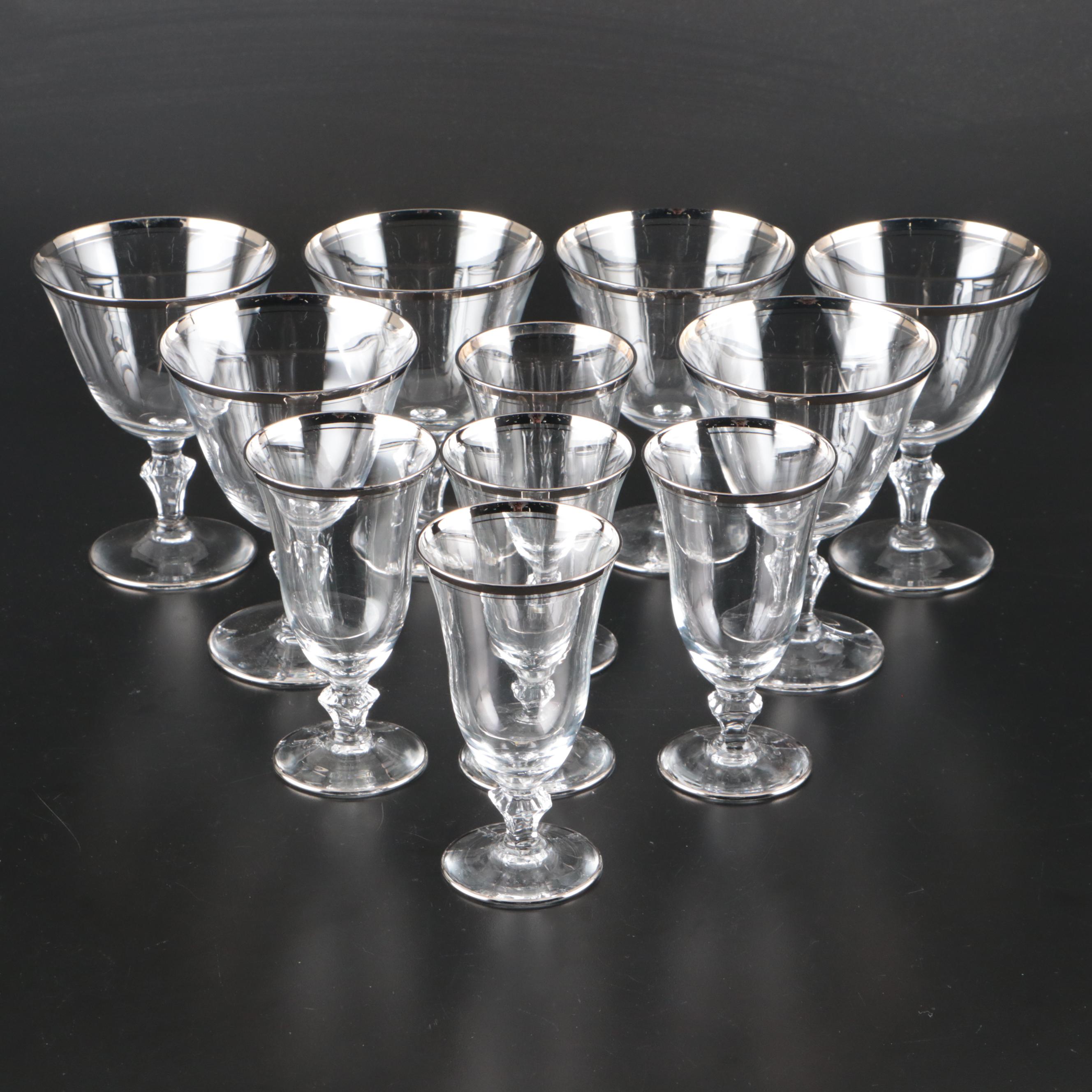 Glastonbury Lotus "Colonial 92" Platinum Trim Glass Stemware, Mid to Late 20th C