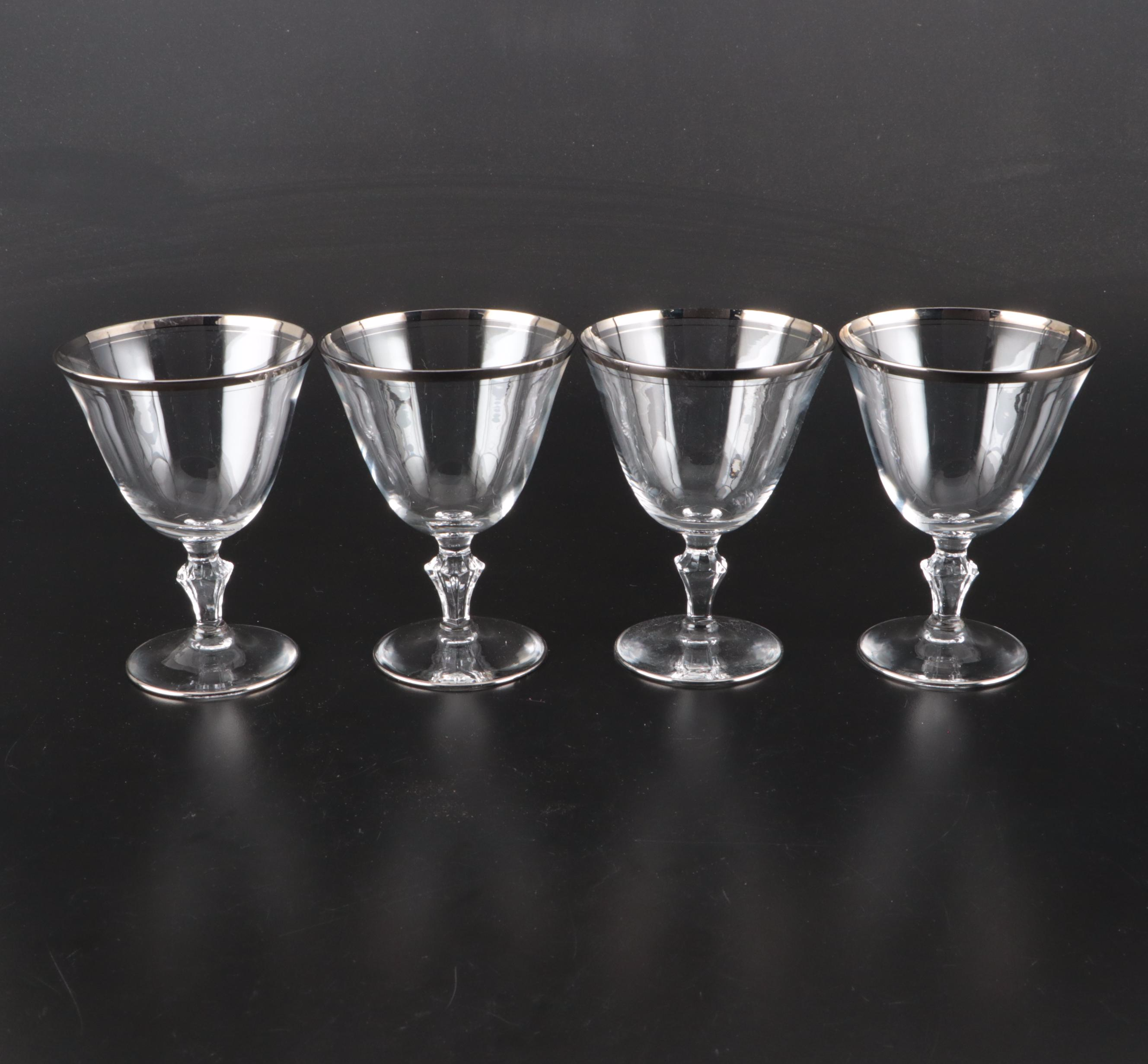 Glastonbury Lotus "Colonial 92" Platinum Trim Glass Stemware, Mid to Late 20th C