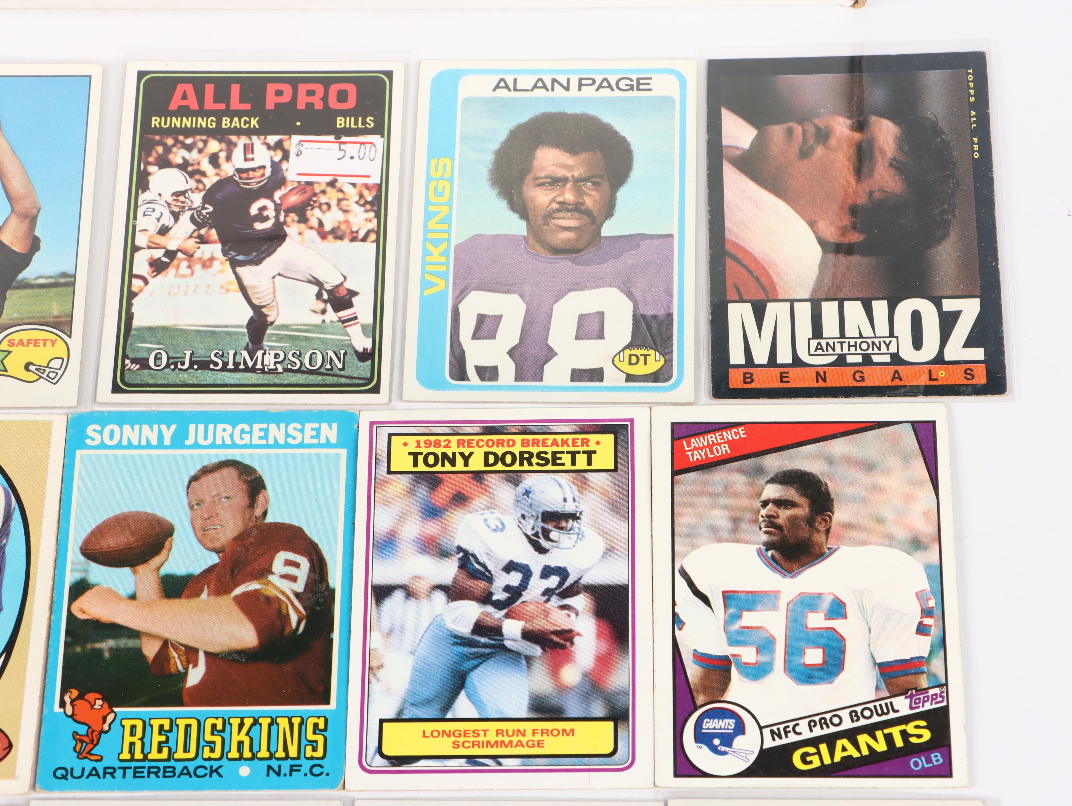 Topps Football Cards Featuring O.J. Simpson and More, 1970s-1980s