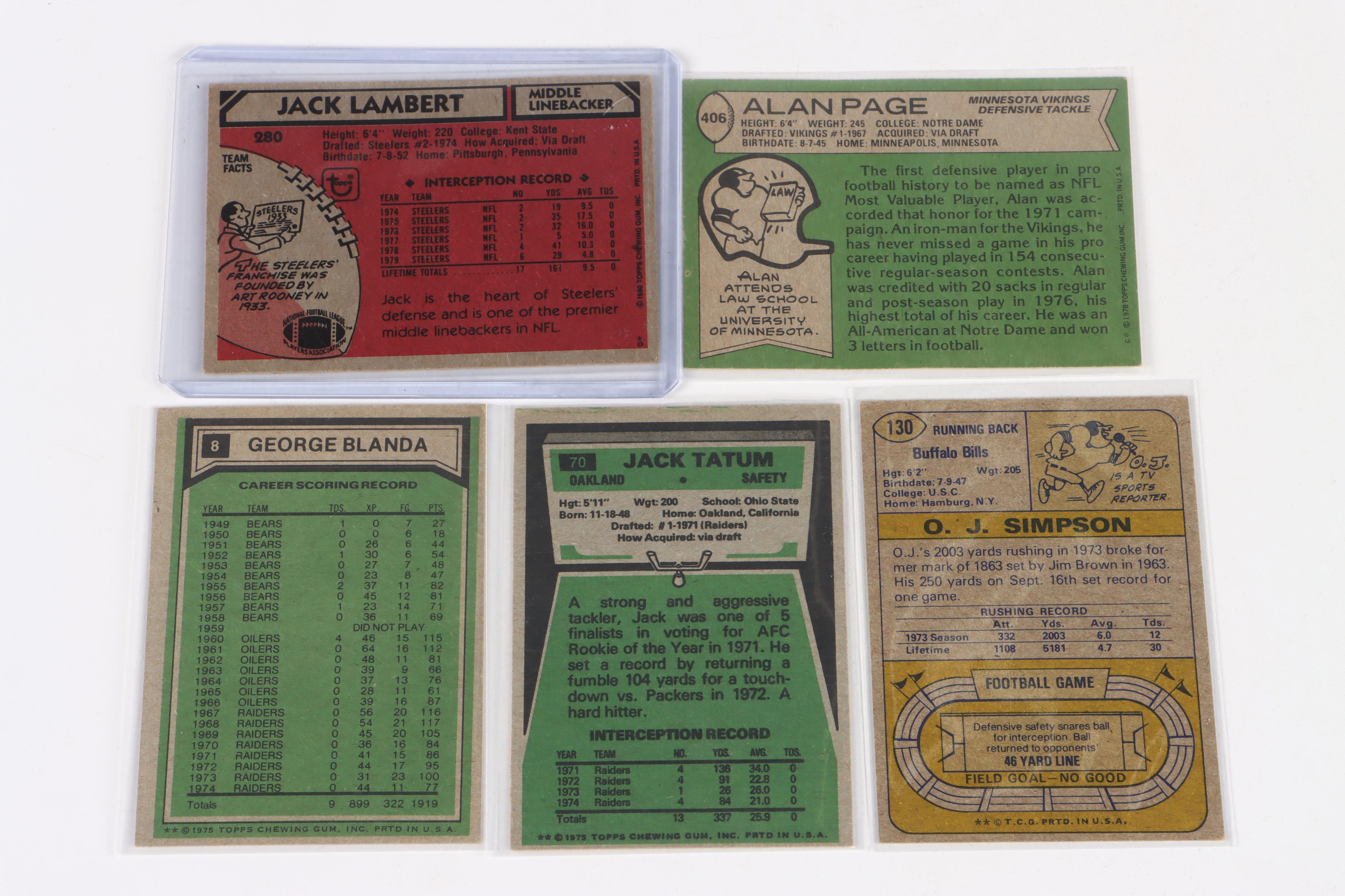 Topps Football Cards Featuring O.J. Simpson and More, 1970s-1980s