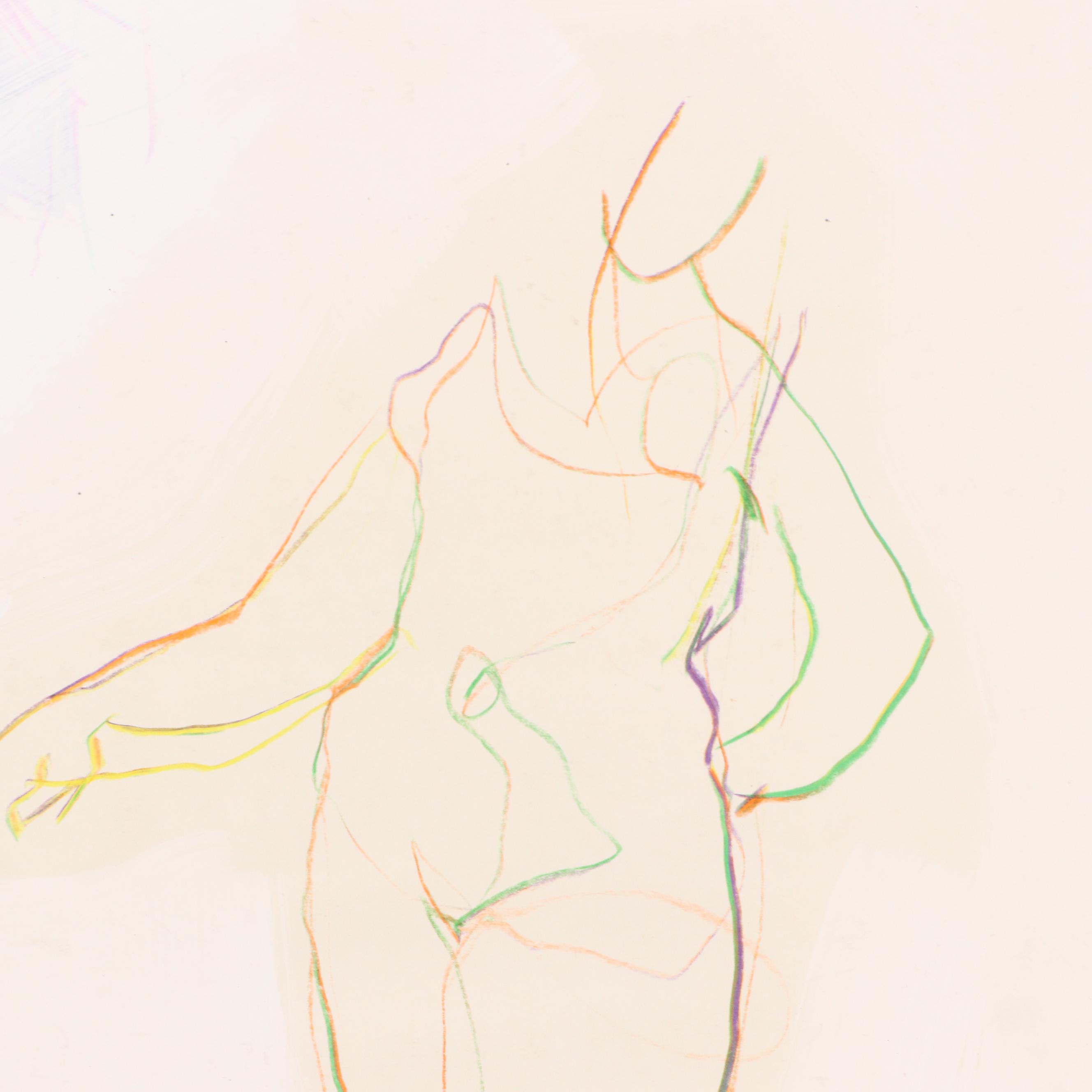 Jack Meanwell Female Nude Figure Oil Pastel Drawing, Late 20th Century