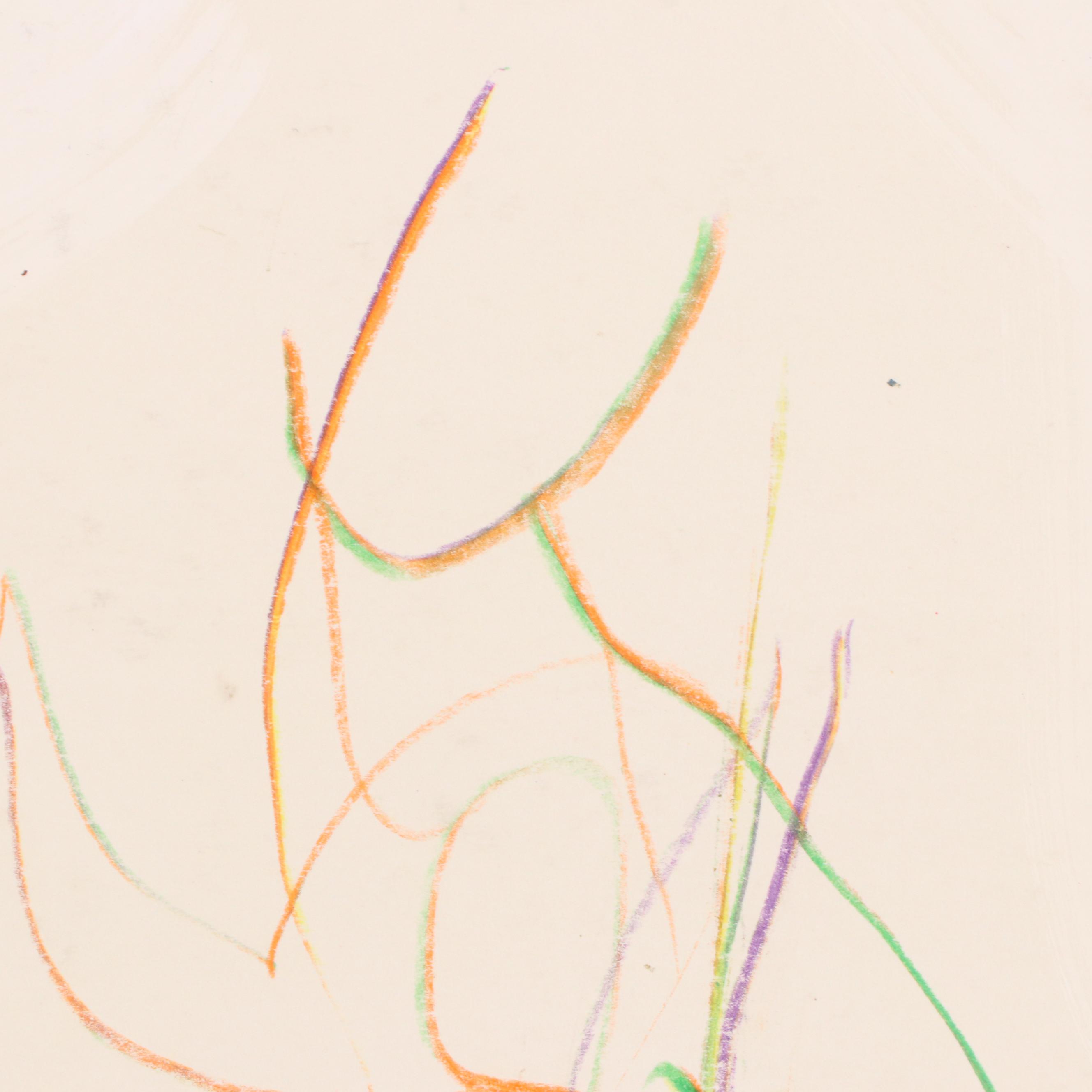 Jack Meanwell Female Nude Figure Oil Pastel Drawing, Late 20th Century