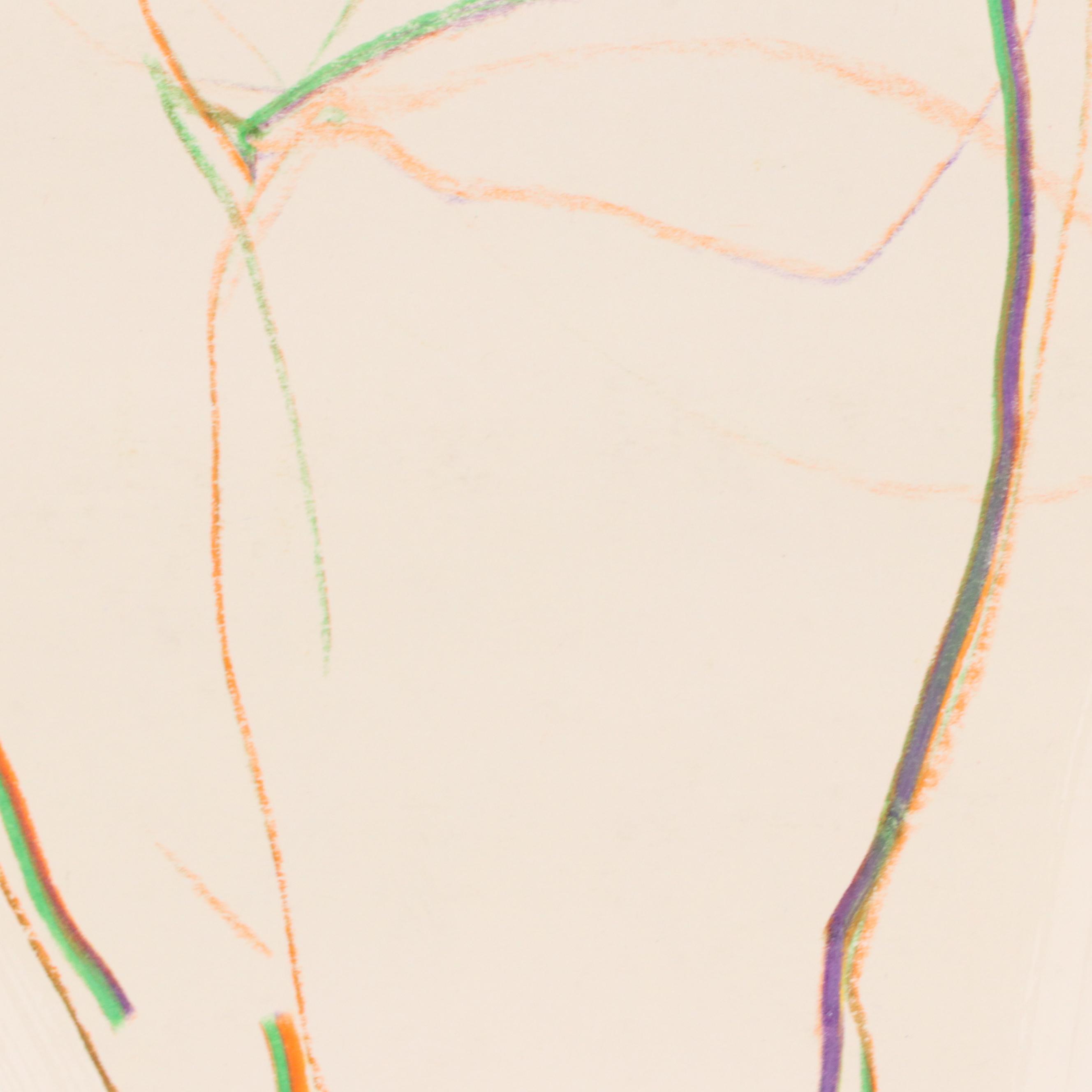 Jack Meanwell Female Nude Figure Oil Pastel Drawing, Late 20th Century