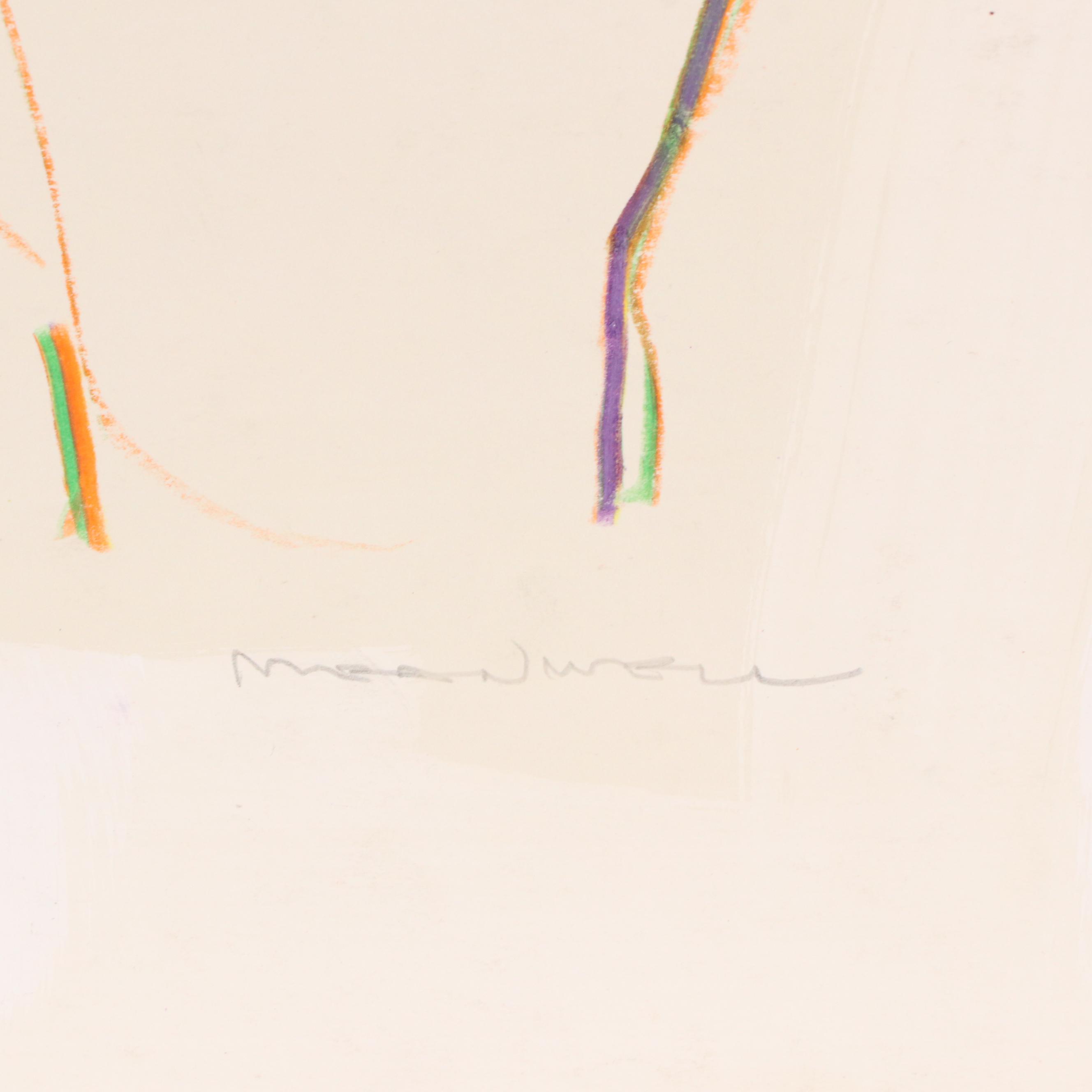 Jack Meanwell Female Nude Figure Oil Pastel Drawing, Late 20th Century