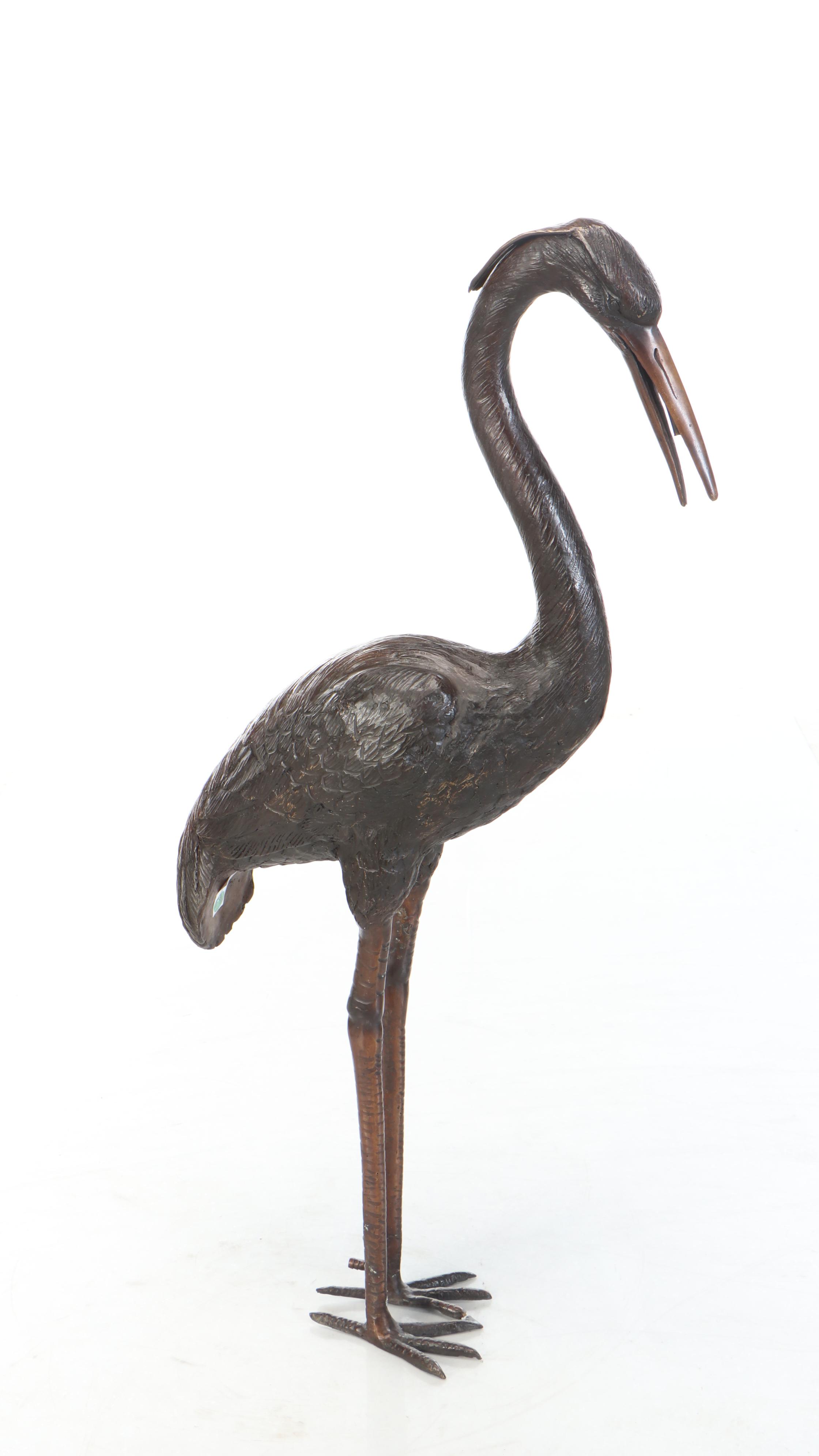 Life-Sized Patinated Cast Brass Heron Sculptures