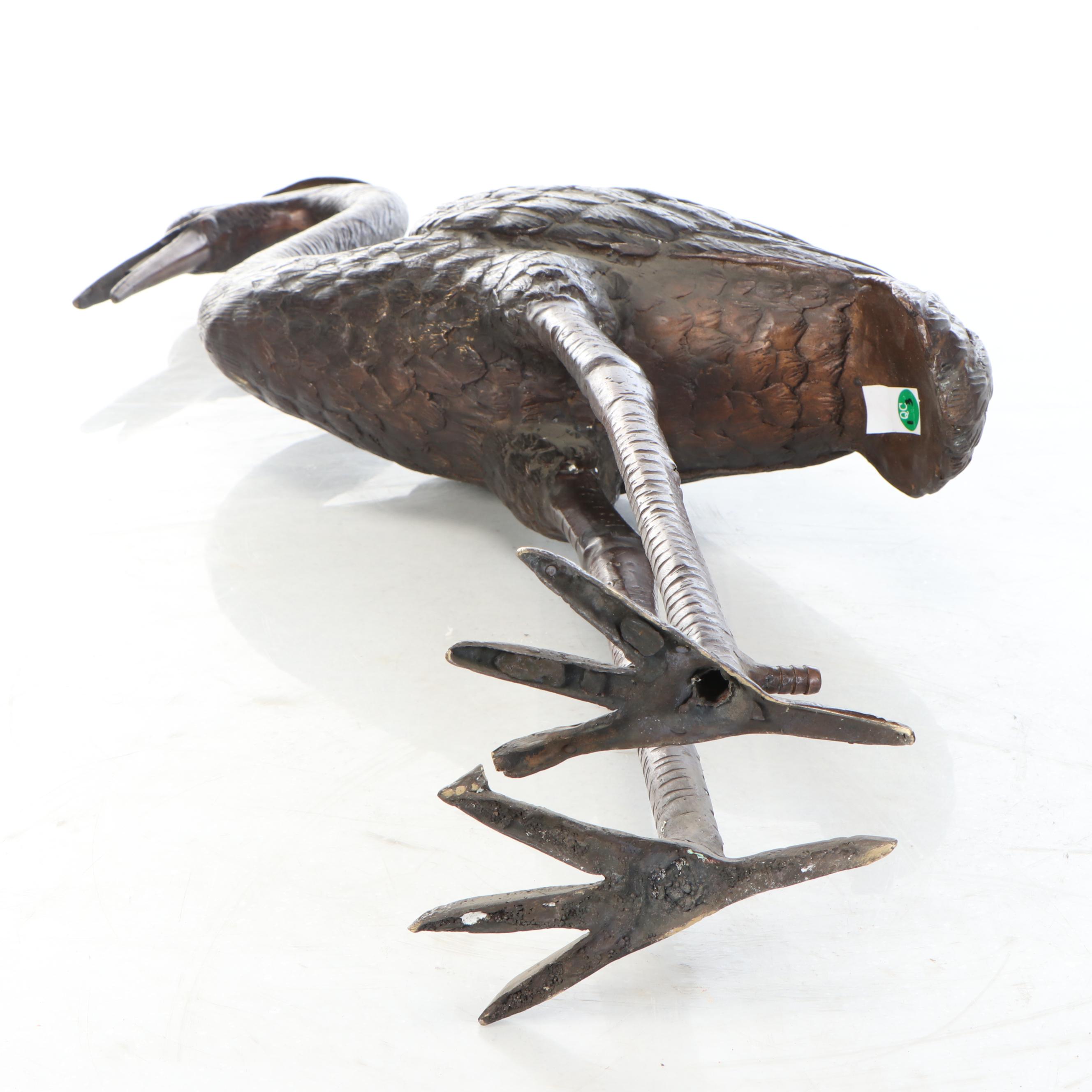 Life-Sized Patinated Cast Brass Heron Sculptures