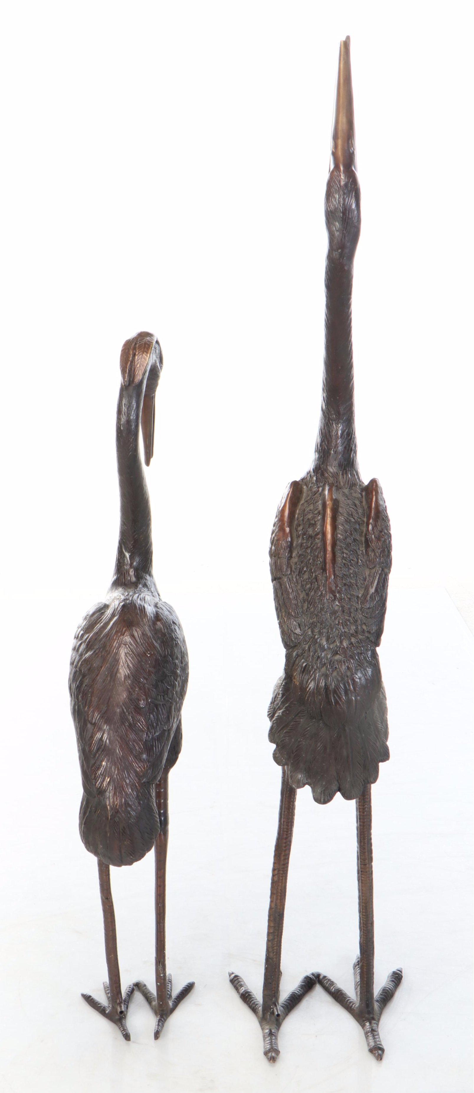 Life-Sized Patinated Cast Brass Heron Sculptures